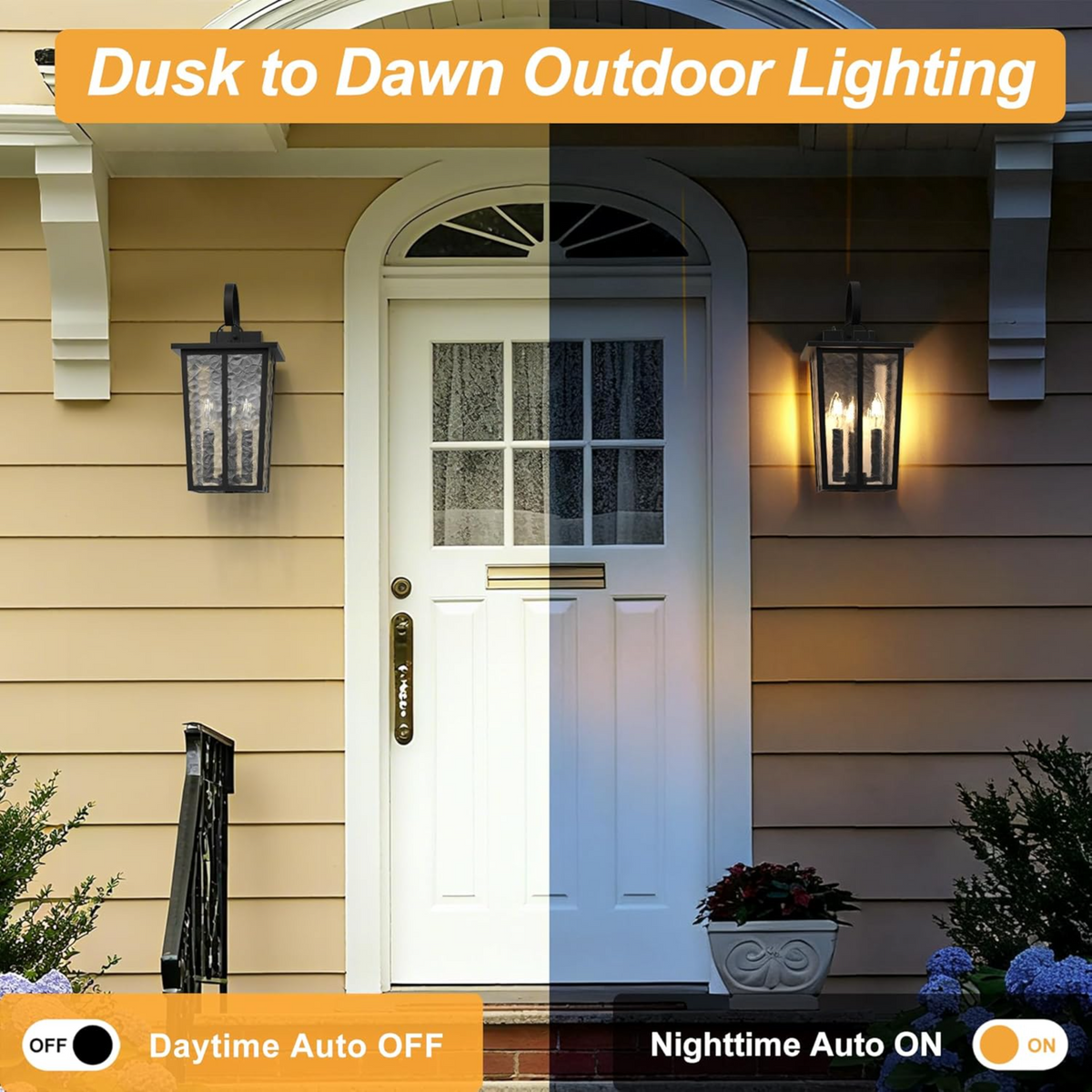 18.5-Inch Dusk to Dawn Outdoor Wall Lantern, 3-Light, Black