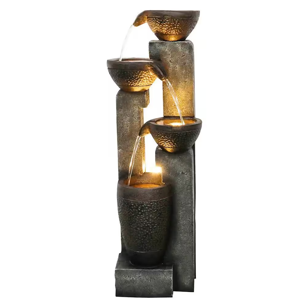 40 In. 4-Tier Resin Indoor Outdoor Fountain, LED Garden Fountain for Garden, Patio, Deck, Porch, Backyard, Home Decor