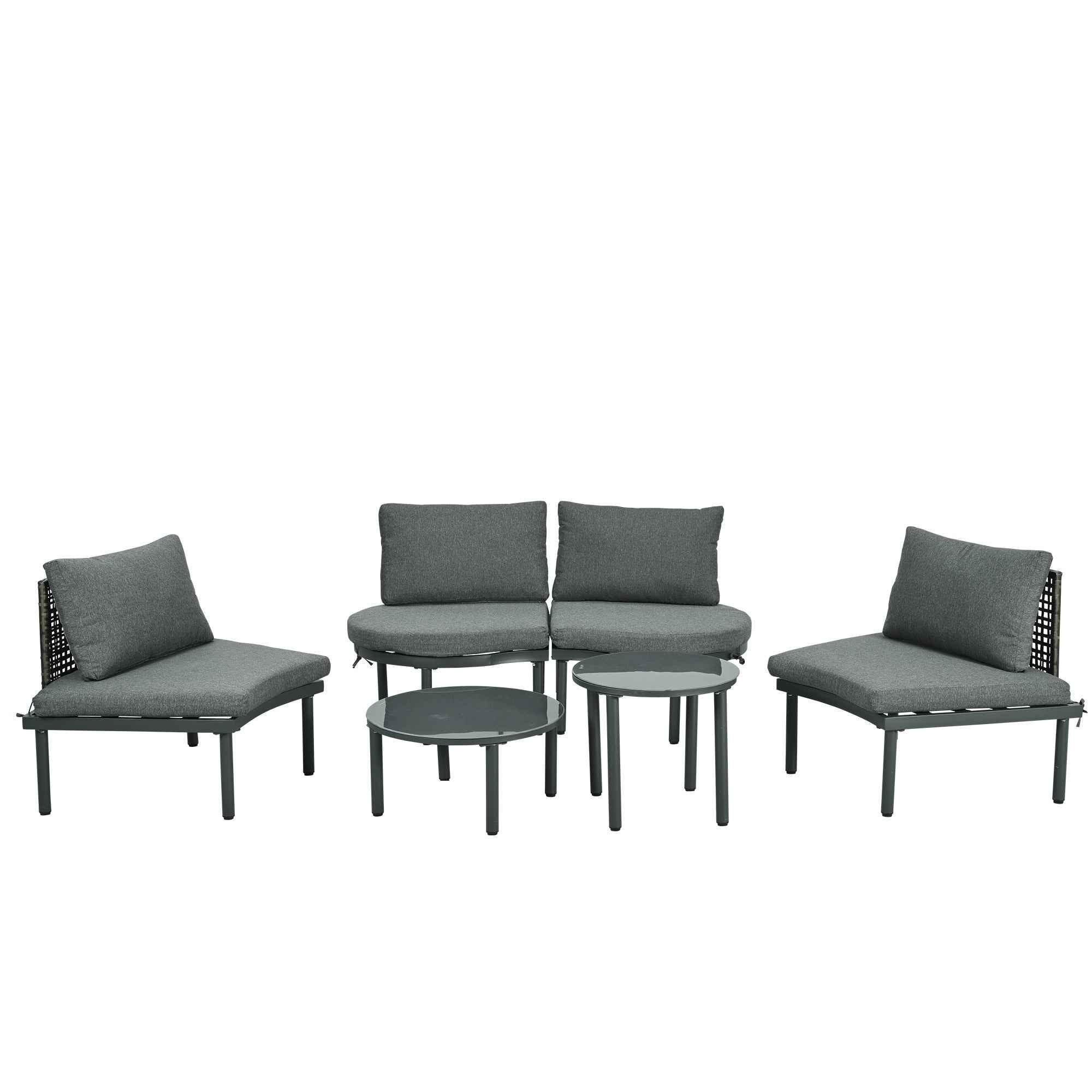 6-Piece Patio Sofa Furniture Set, Half Moon Outdoor Sectional Sofa