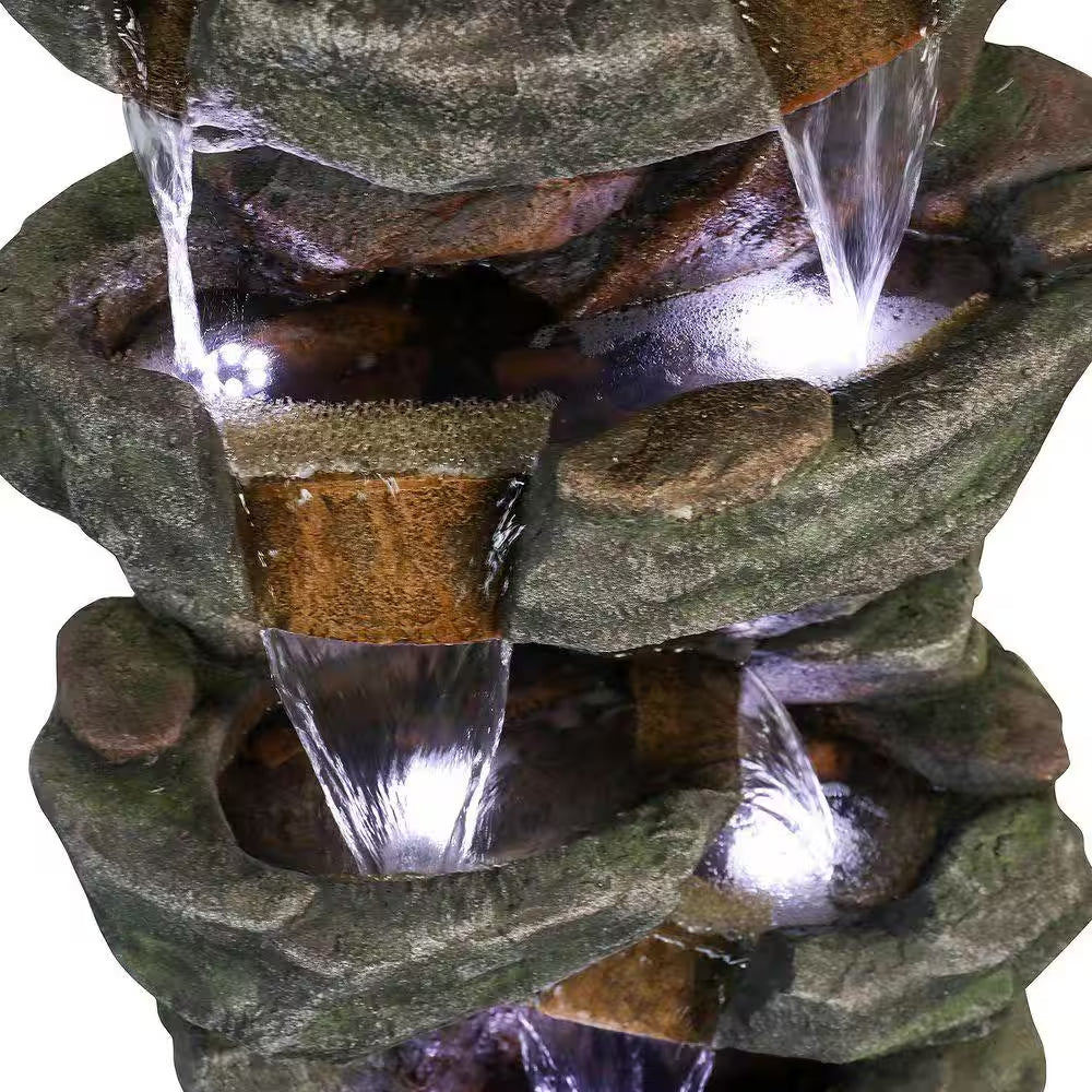 40. 5In. Outdoor Waterfall Fountain 6-Tiered Cascading Relaxation Garden Fountain W/Led Lights for Home and Office Decor