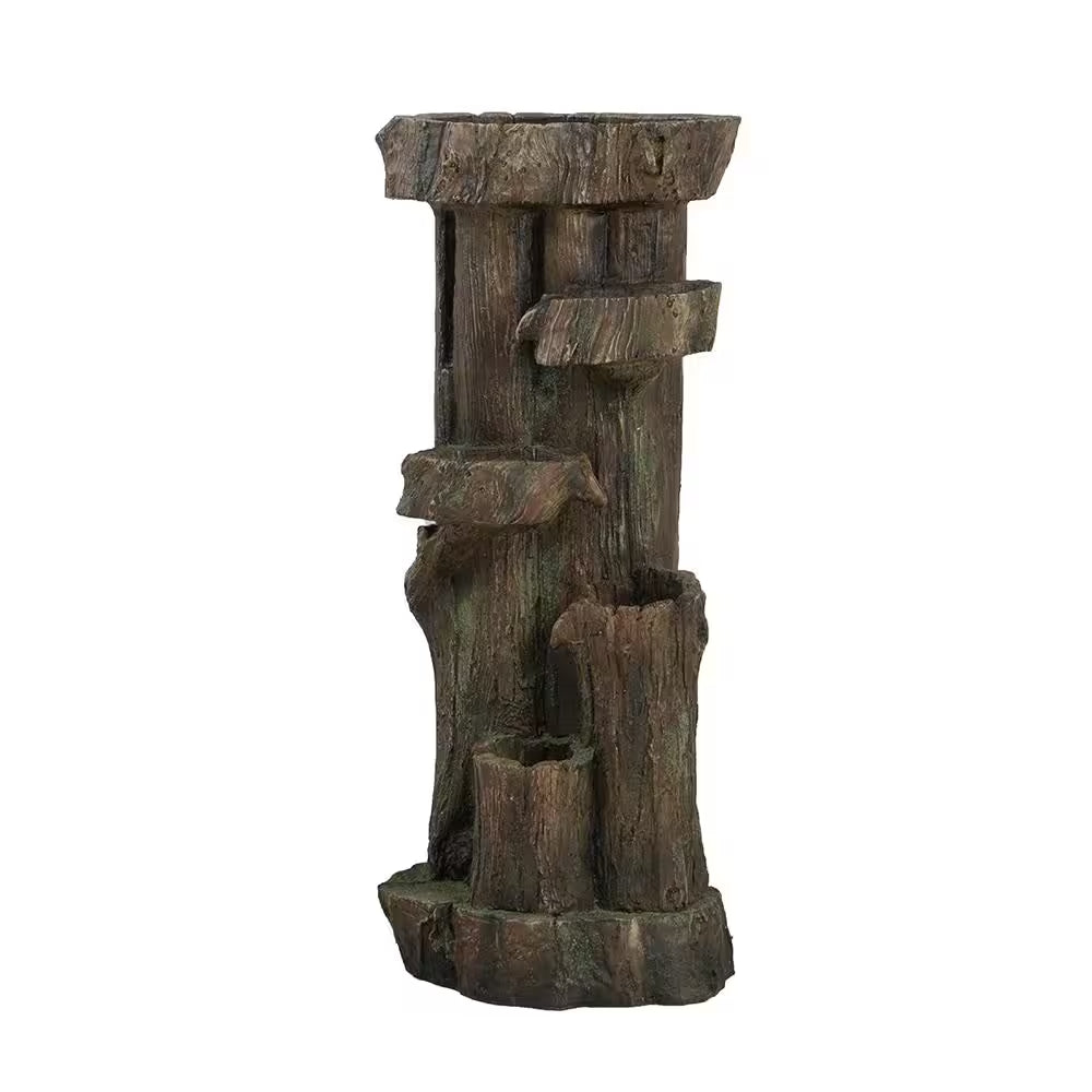 11 In. X 13.4 In. X 31.5 In. Rustic Decorative Tree Trunk 5-Tier Water Fountain with Light and Pump for Indoor & Outdoor