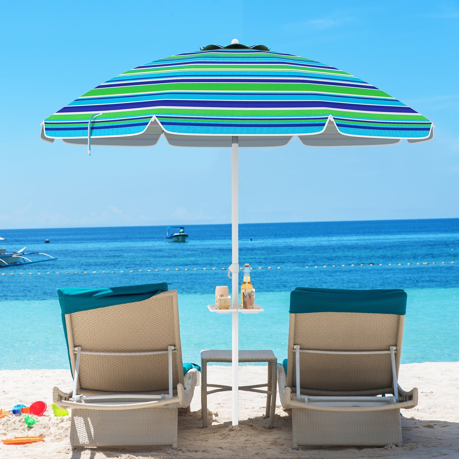 7.2 Feet Portable Outdoor Beach Umbrella with Sand Anchor and Tilt Mechanism-Green