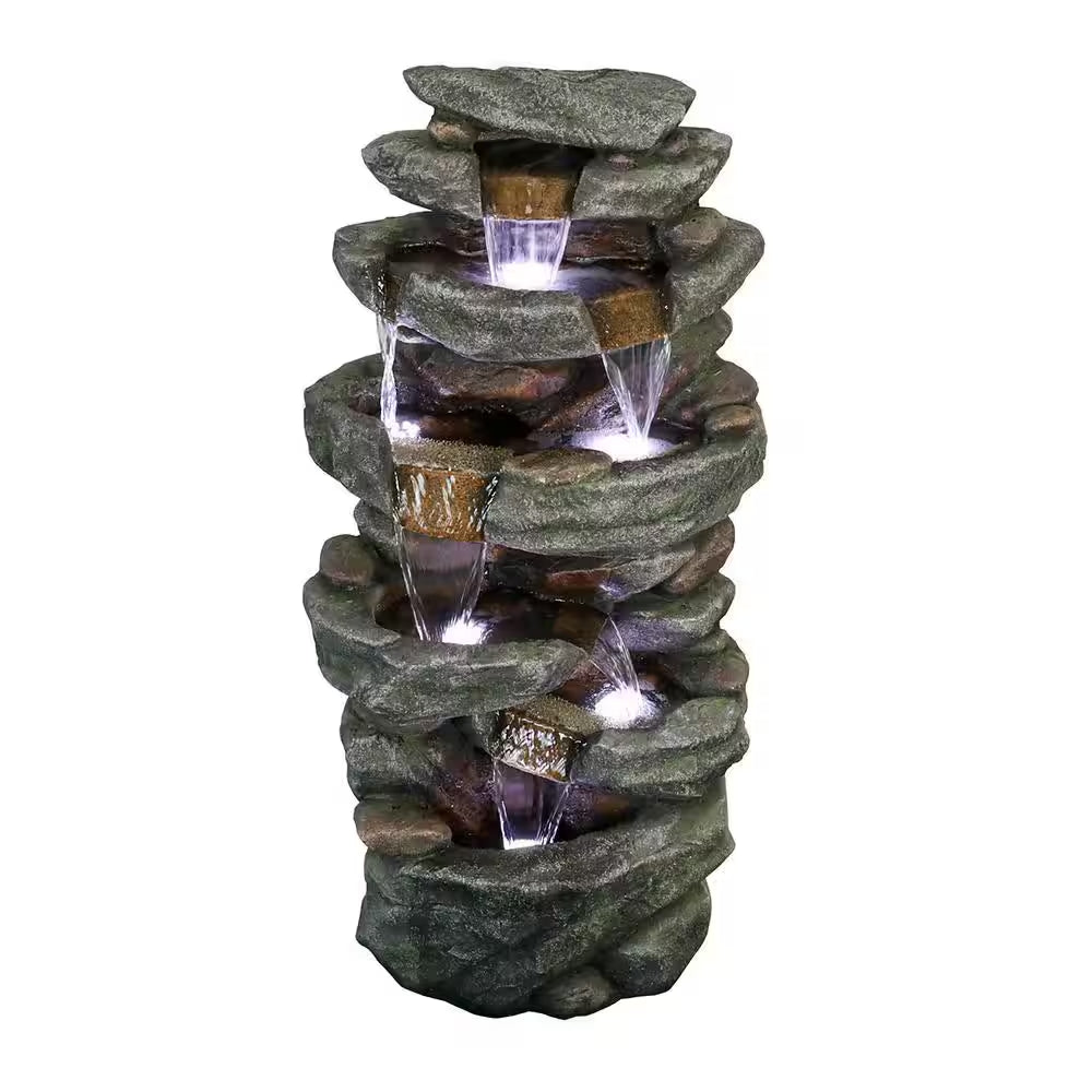 40. 5In. Outdoor Waterfall Fountain 6-Tiered Cascading Relaxation Garden Fountain W/Led Lights for Home and Office Decor