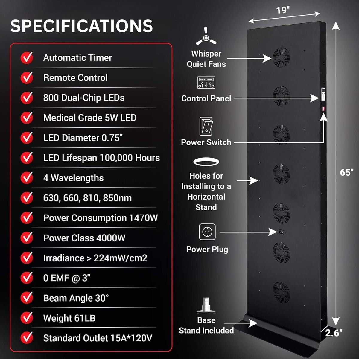Full-Body Dual-Chip Clinical-Grade Red Light Therapy Panel