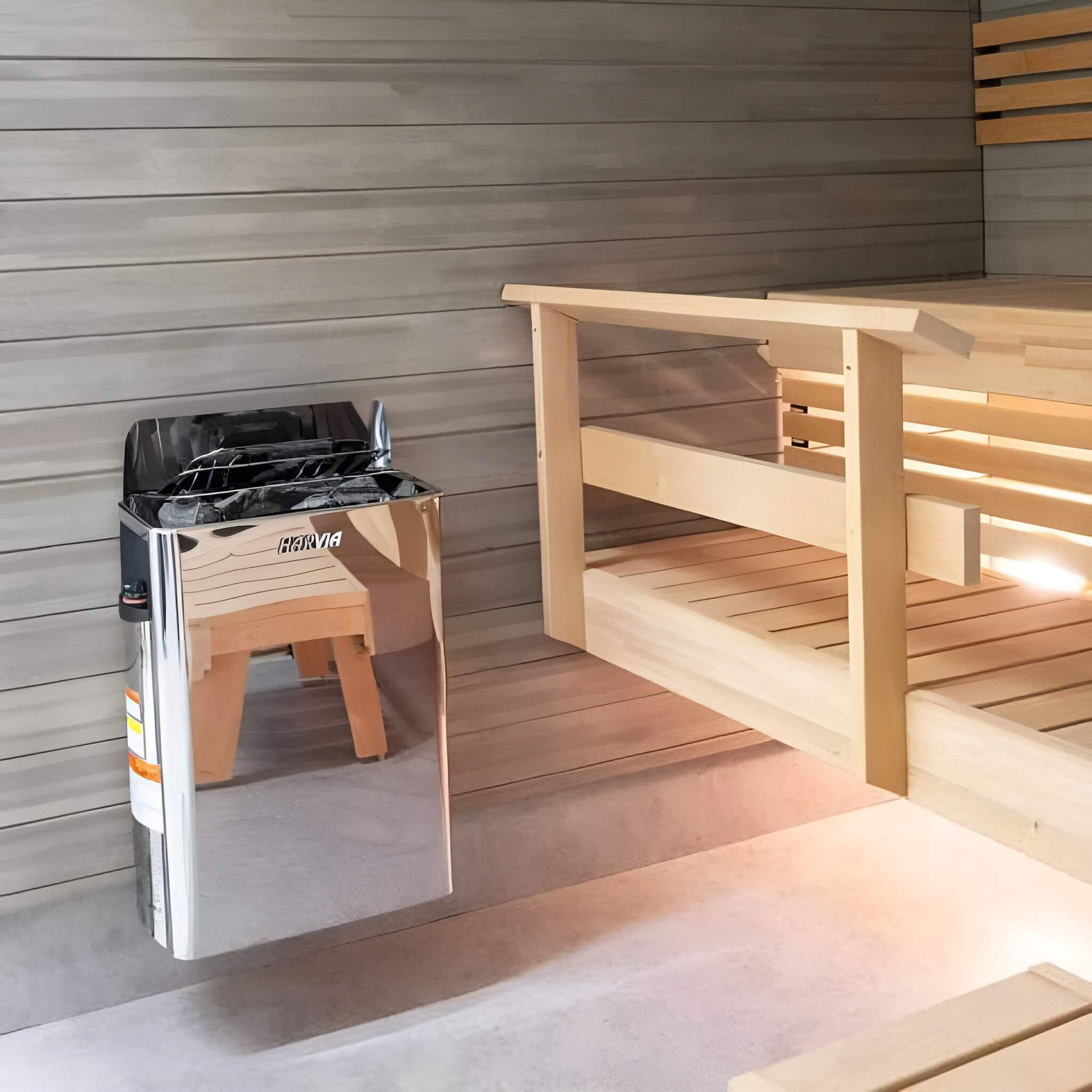 Harvia The Wall Stainless Steel Built-In Wall Mount Sauna Heater With Illuminated Controls & Sauna Stones