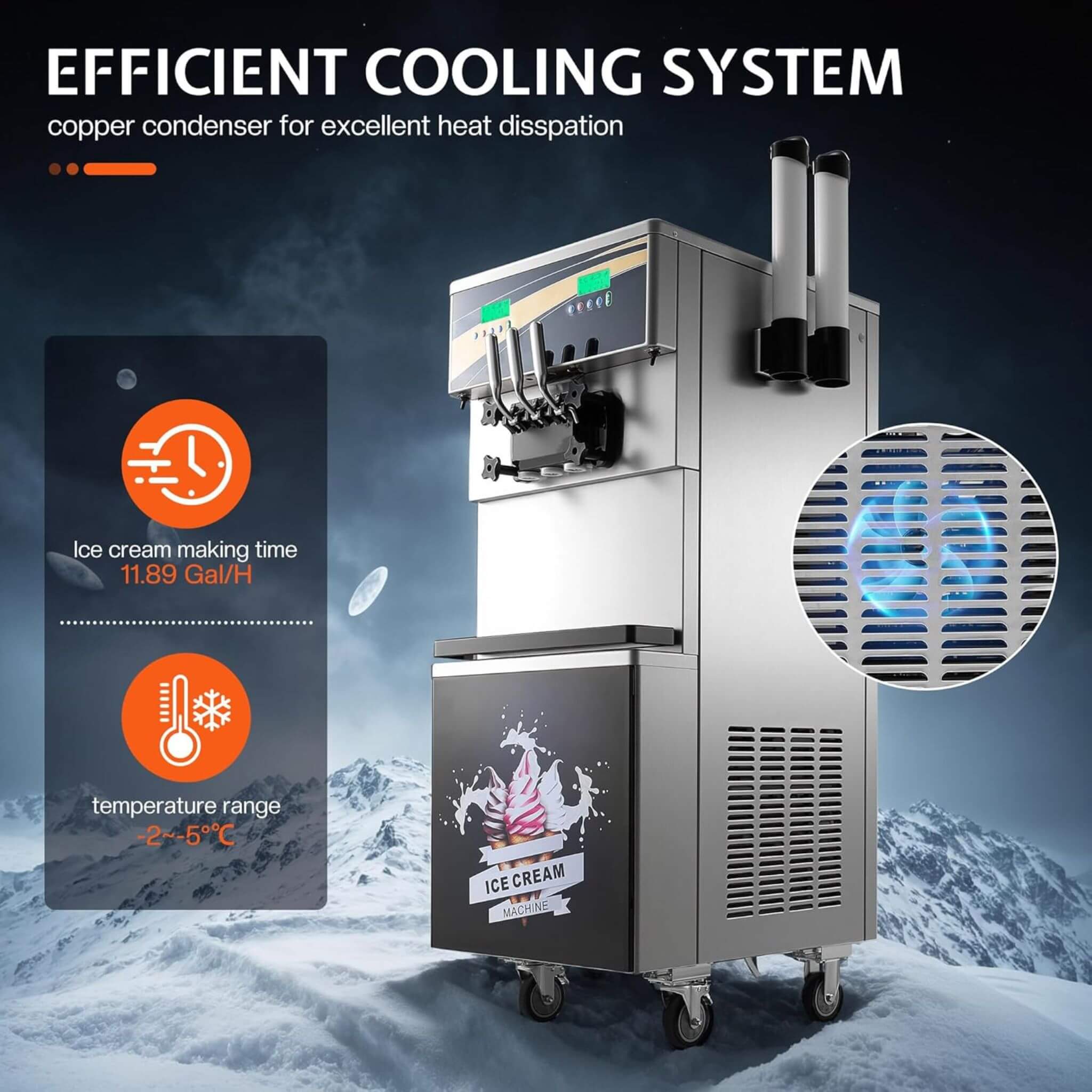 Heavy-Duty 45L/H 3-Flavor Dual Compressor Commercial Soft Serve Ice Cream Machine