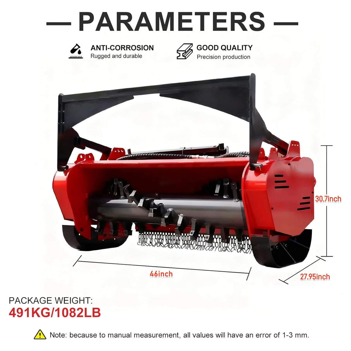 Heavy-Duty 46-Inch Drum Forestry Skid Steer Mulcher Attachment