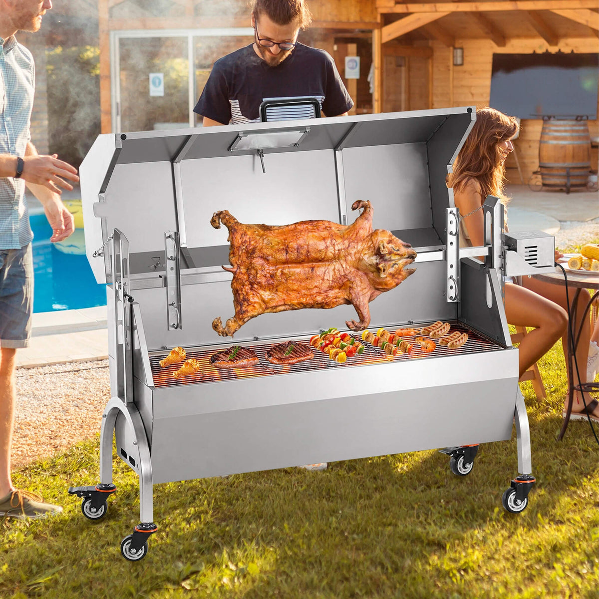 Heavy-Duty 52W Spit Roaster Rotisserie BBQ Grill For Pig, Lamb And Chicken