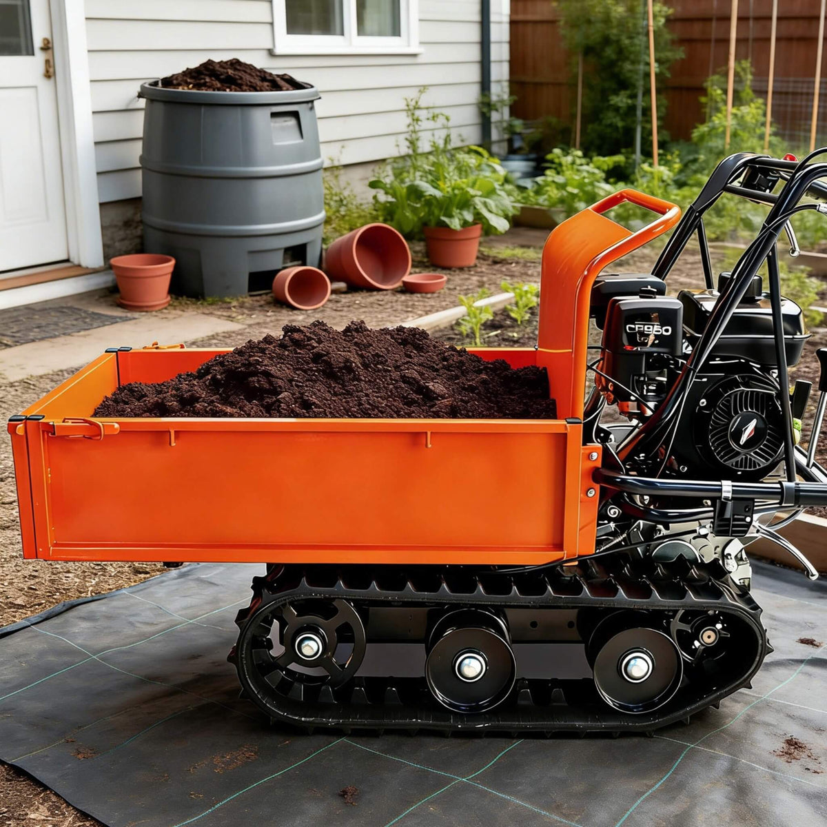 660LBS Heavy-Duty 6.5HP 208CC Gas-Powered Track Barrow