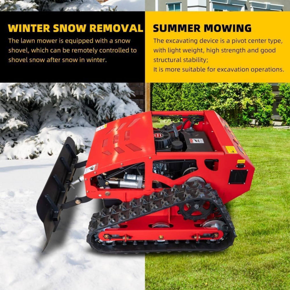 Heavy-Duty 9HP Commercial Remote-Controlled Oil-Electric Hybrid Track Drive With Plow