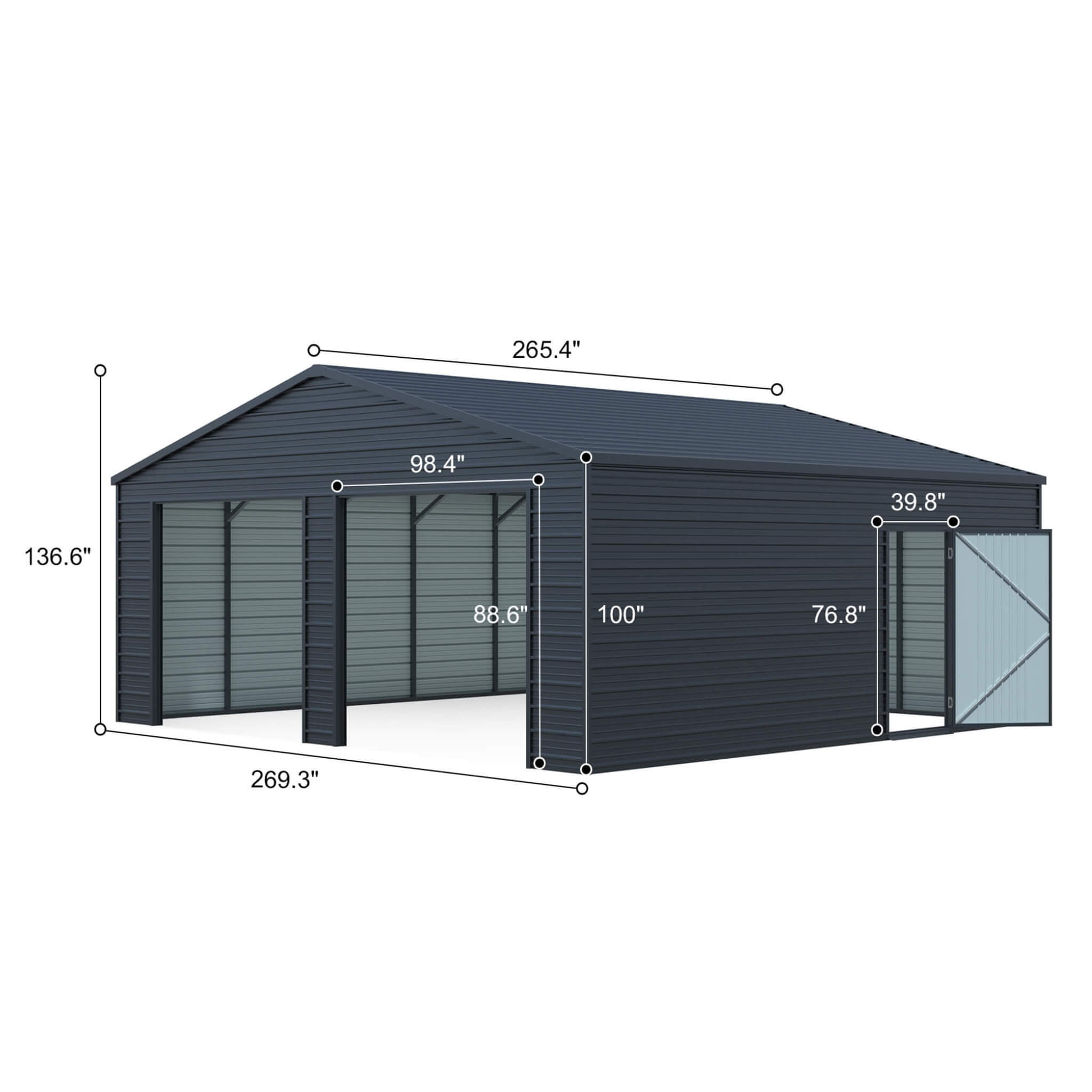Heavy-Duty Double Garage Galvanized Steel Shed With Side Door