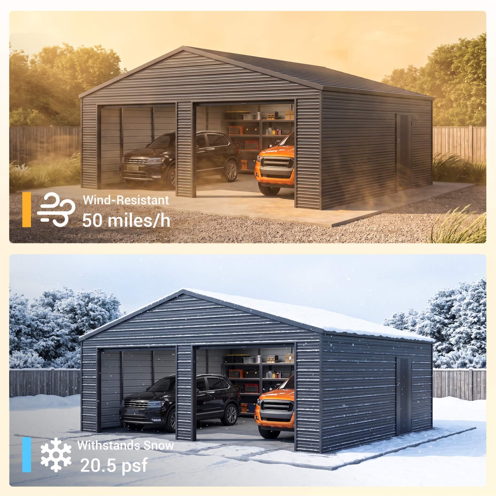 Heavy-Duty Double Garage Galvanized Steel Shed With Side Door