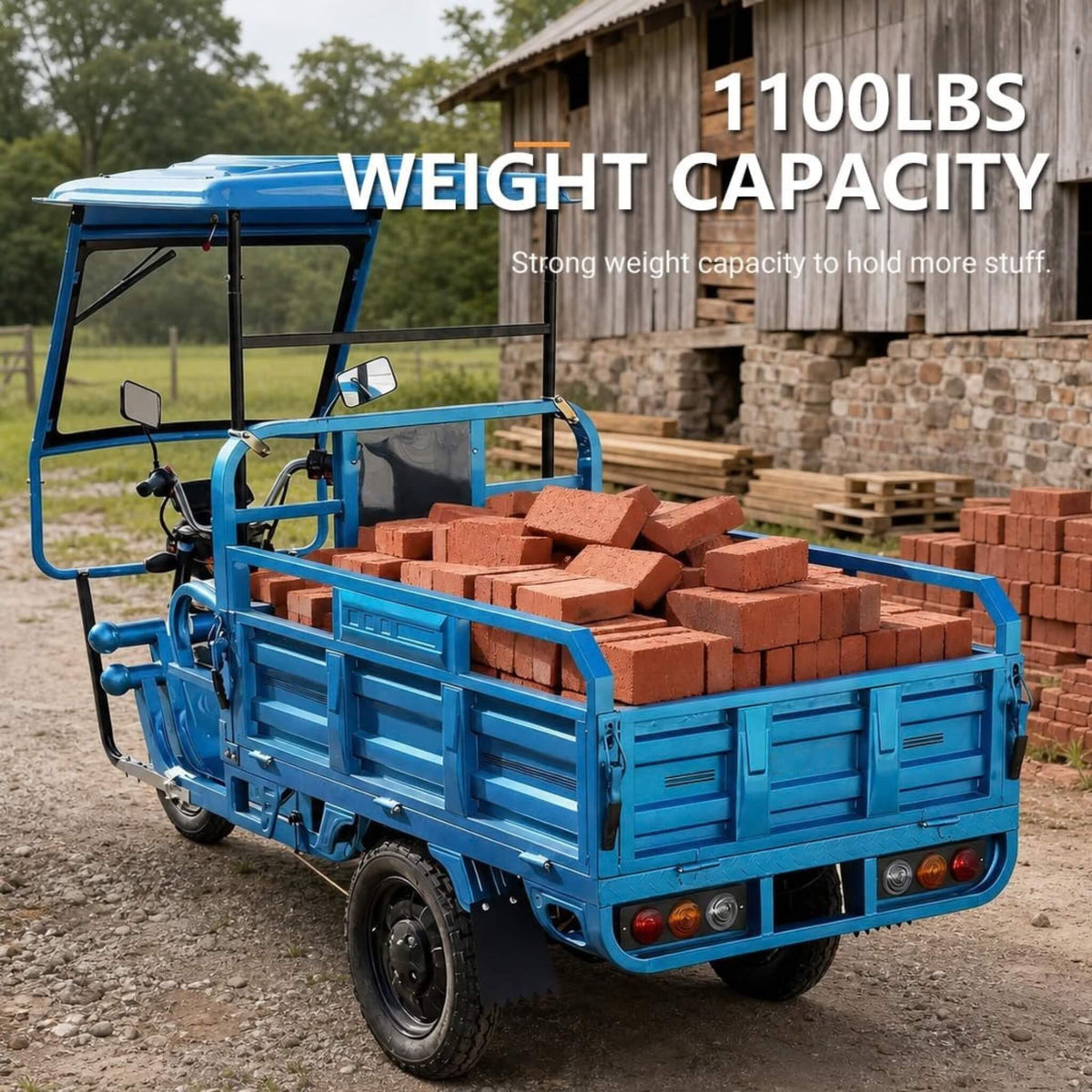 Heavy-Duty 1000W Electric Cargo Tricycle With Canopy