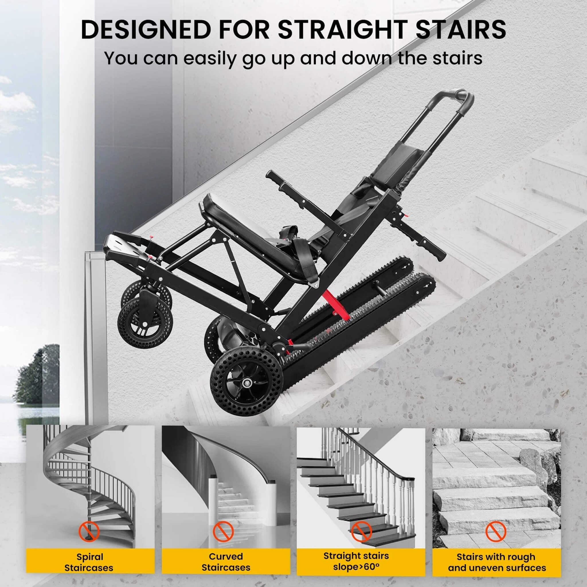 Motivo Heavy-Duty Electric Foldable Stair Climbing Wheelchair, 450LBS (FDA-Approved)