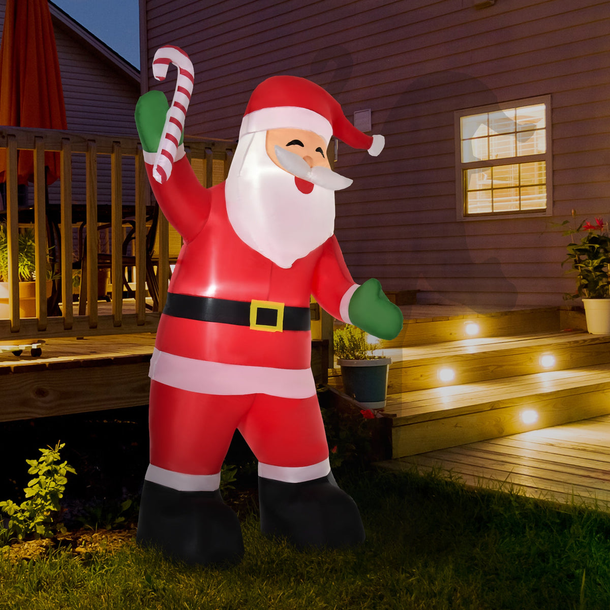 HOMCOM 8' Christmas Inflatable Santa Claus with Candy Cane, Outdoor Blow-Up Yard Decoration with LED Lights Display