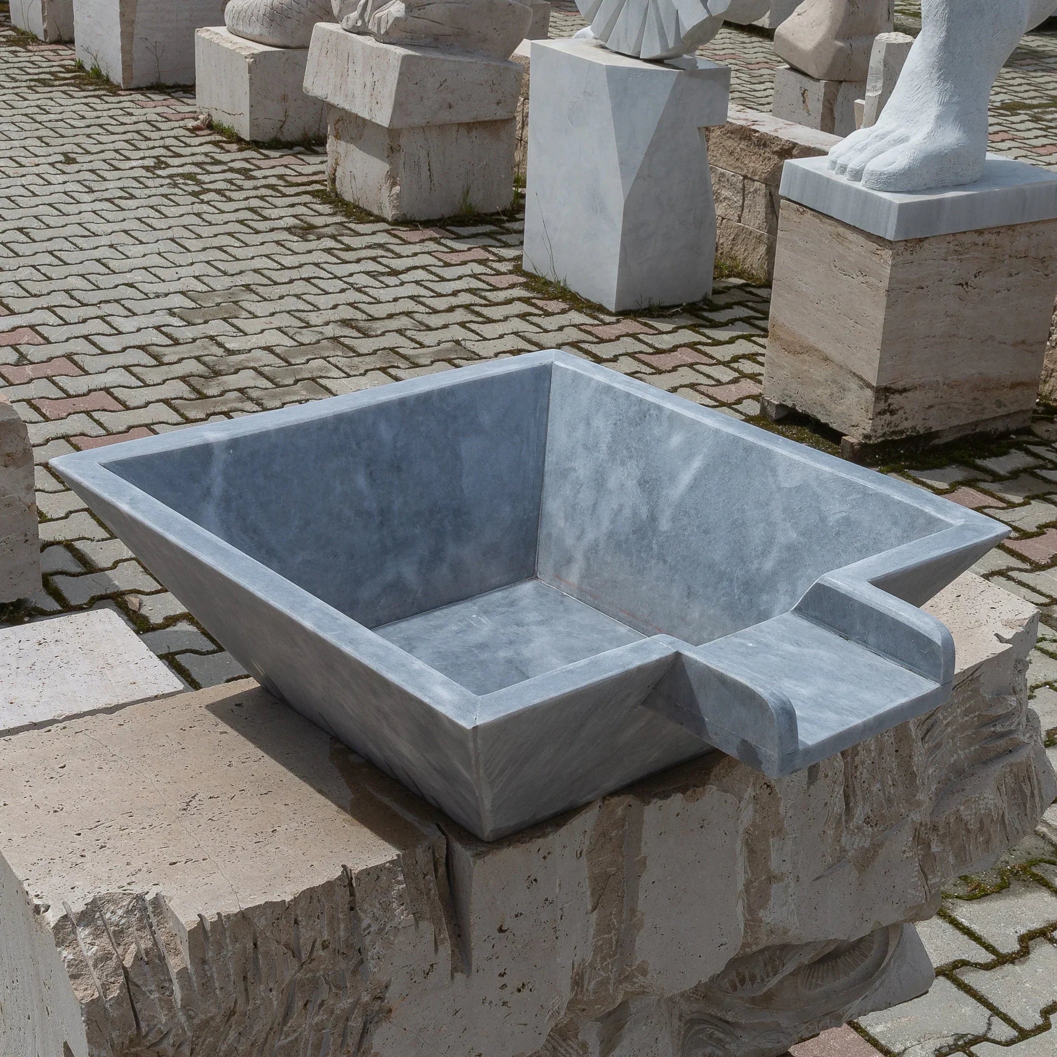 Bluestone Marble Natural Stone Pool Square Cascade Water Bowl