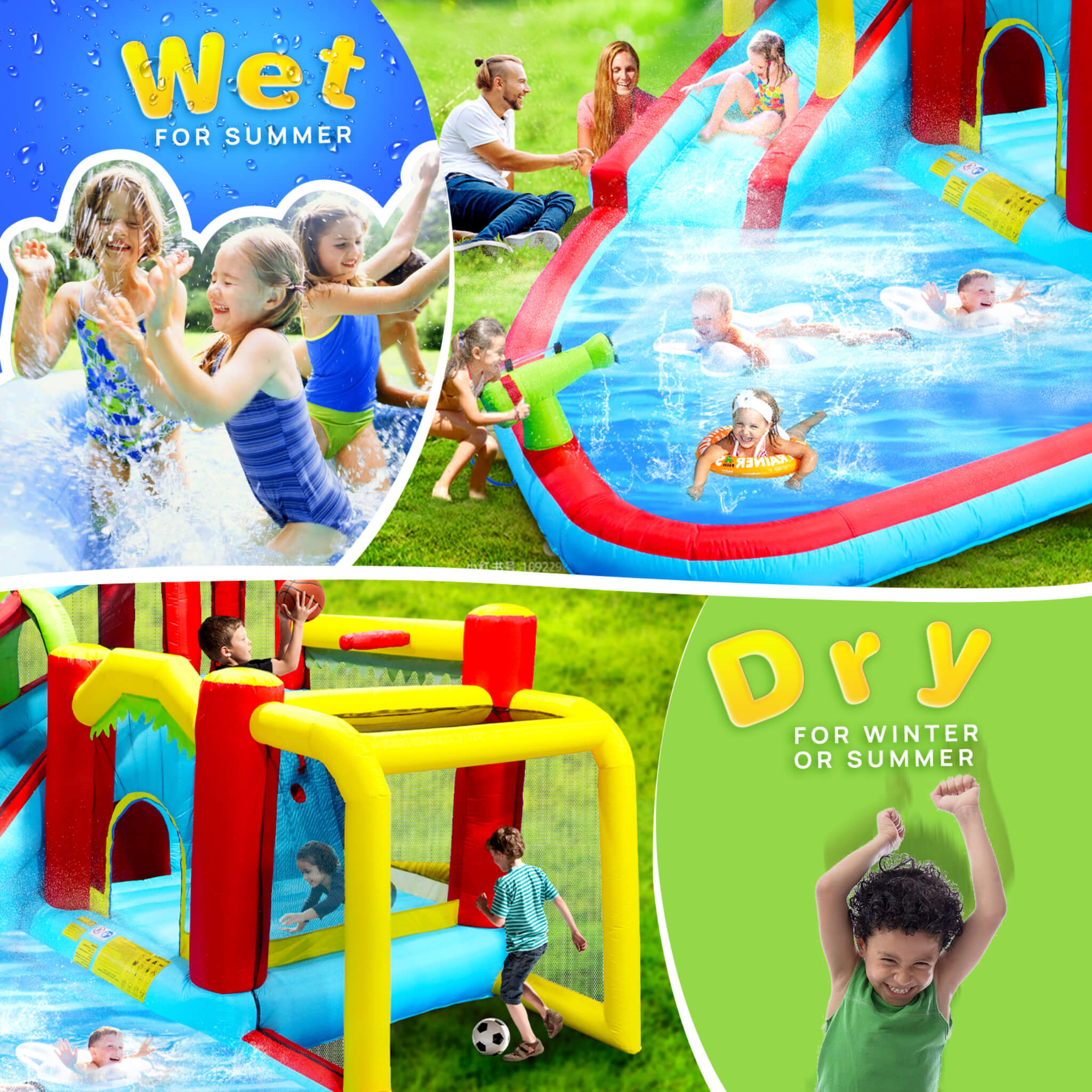 Large 7-In-1 Inflatable Water Slide Bouncer Pool With Climbing Wall