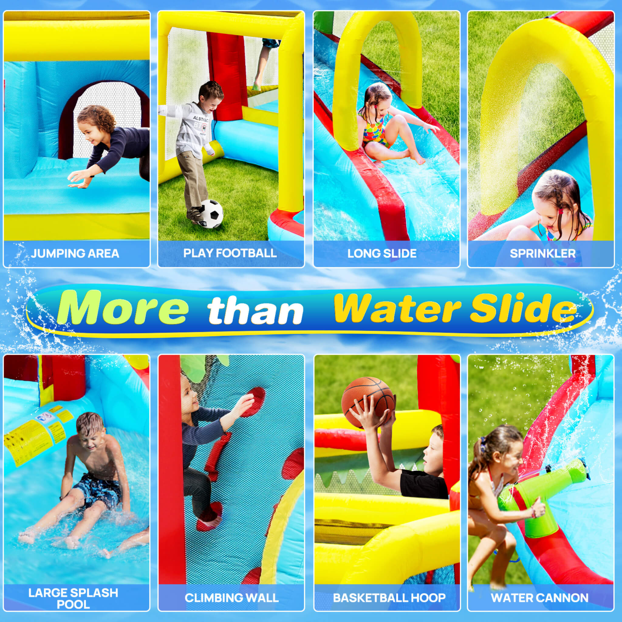 Large 7-In-1 Inflatable Water Slide Bouncer Pool With Climbing Wall