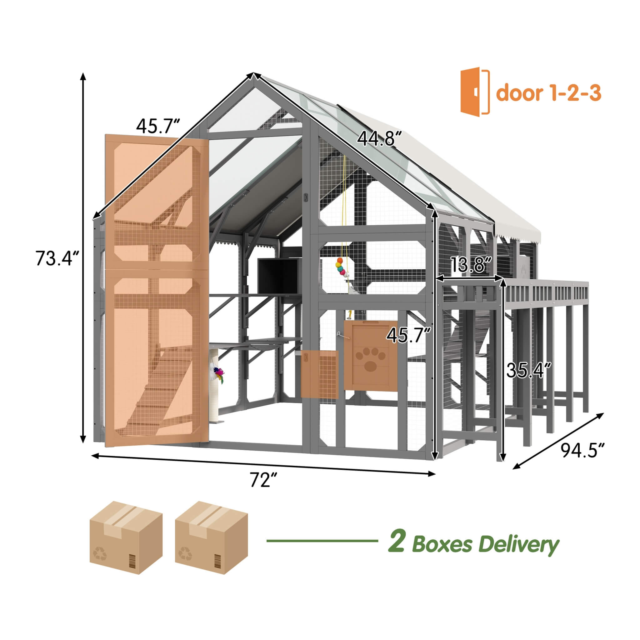 Large 94-Inch Outdoor Wooden Cat House With Planter & Walk-In Catio