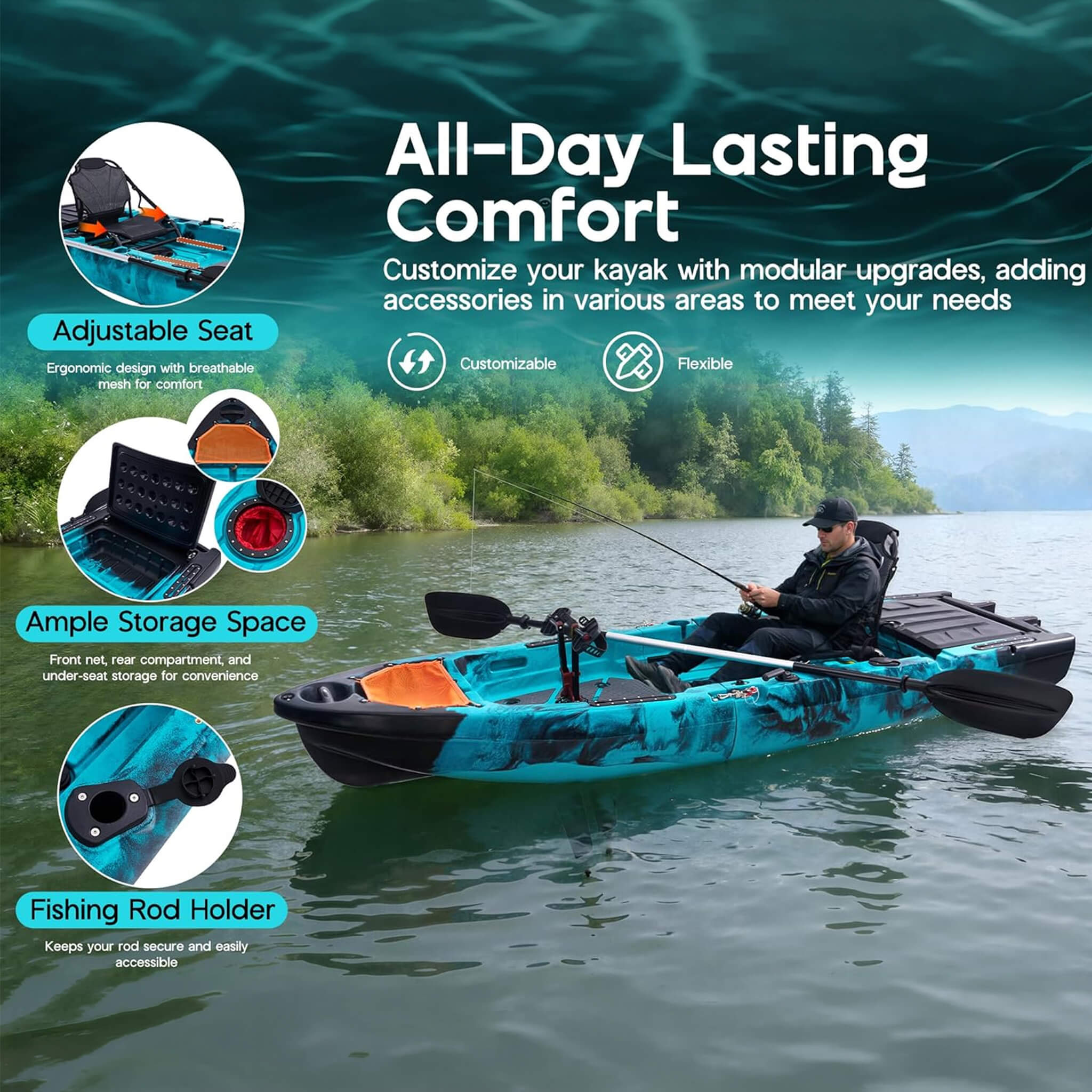Lightweight 10FT 1-Person Modular Fishing Kayak With Propeller Drive System
