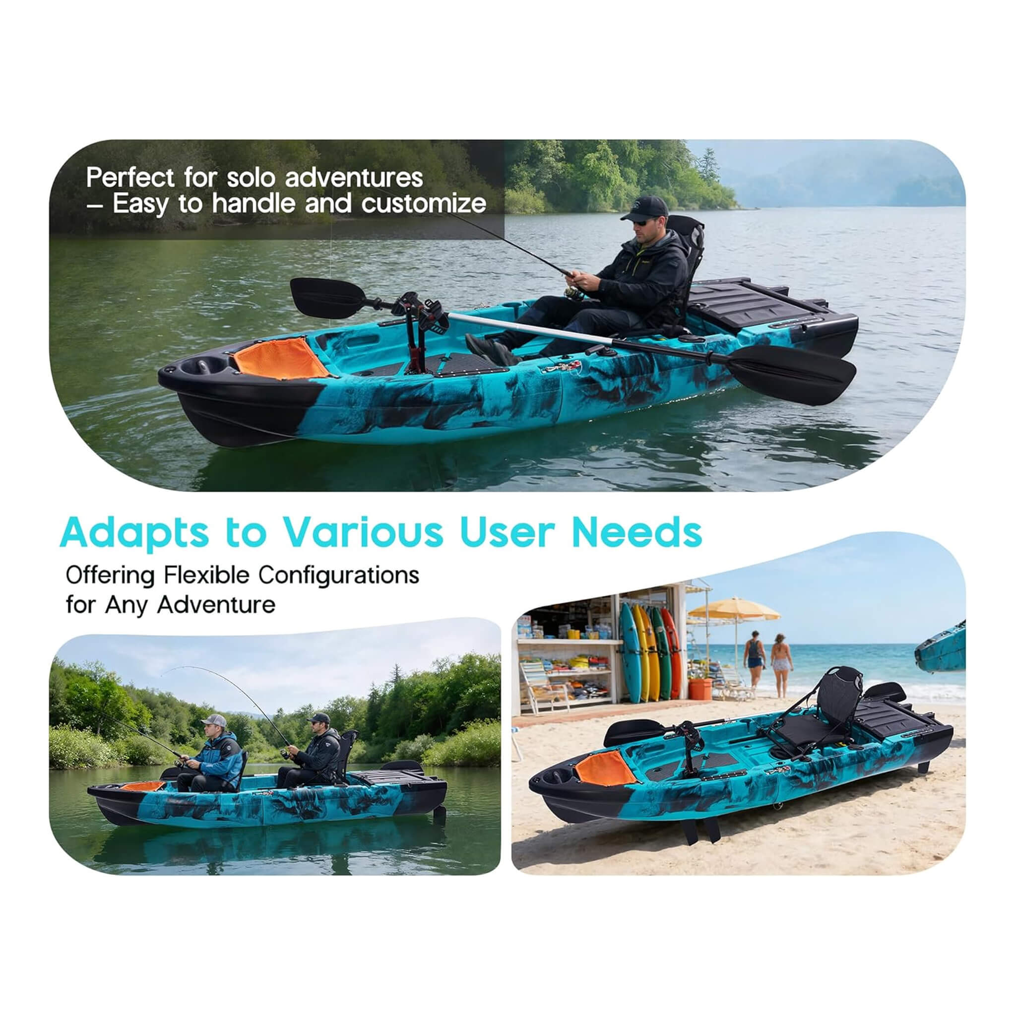 Lightweight 10FT 1-Person Modular Fishing Kayak With Propeller Drive System
