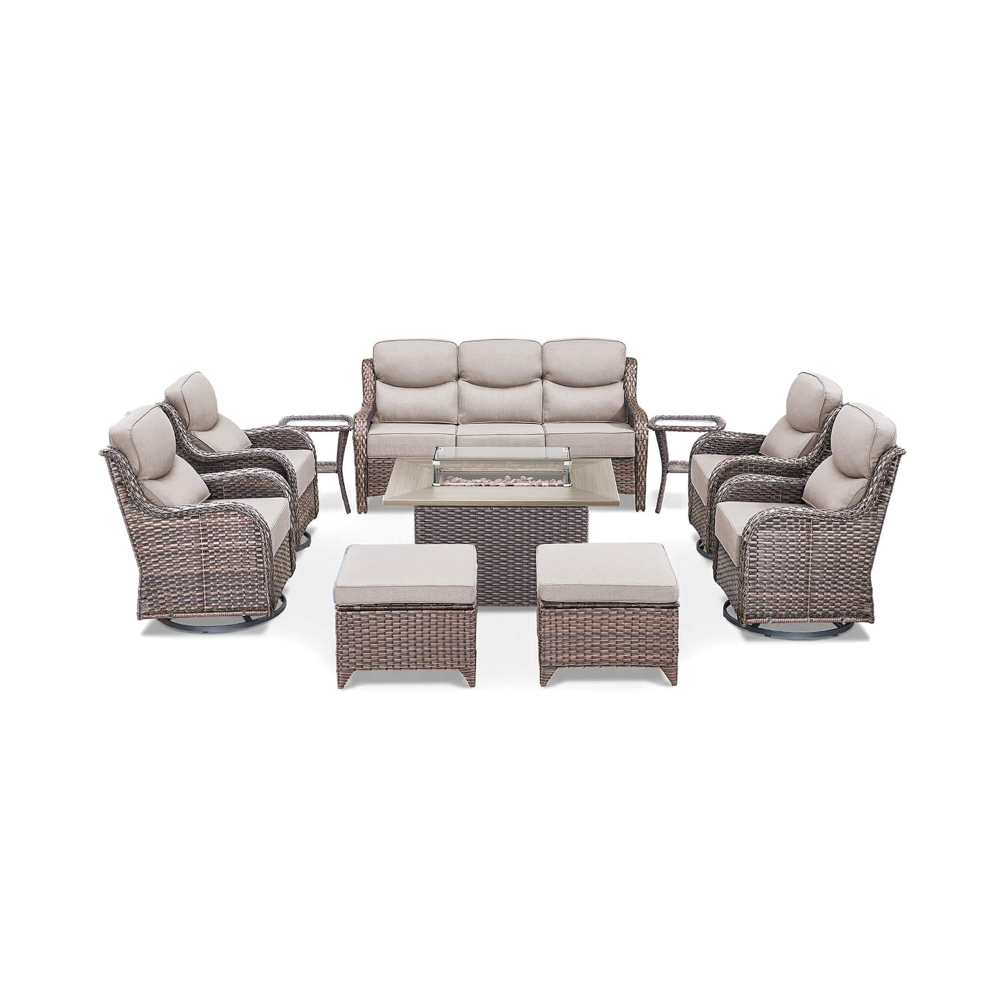 Alora Luxury 10-Piece All-Weather Outdoor Patio Furniture Set With Fire Pit Table