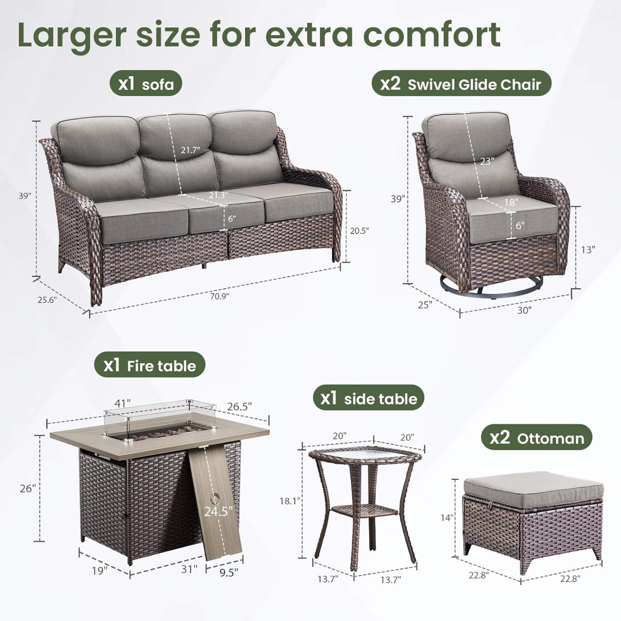 Alora Luxury 7-Piece Outdoor Patio Furniture Set With Fire Pit Table