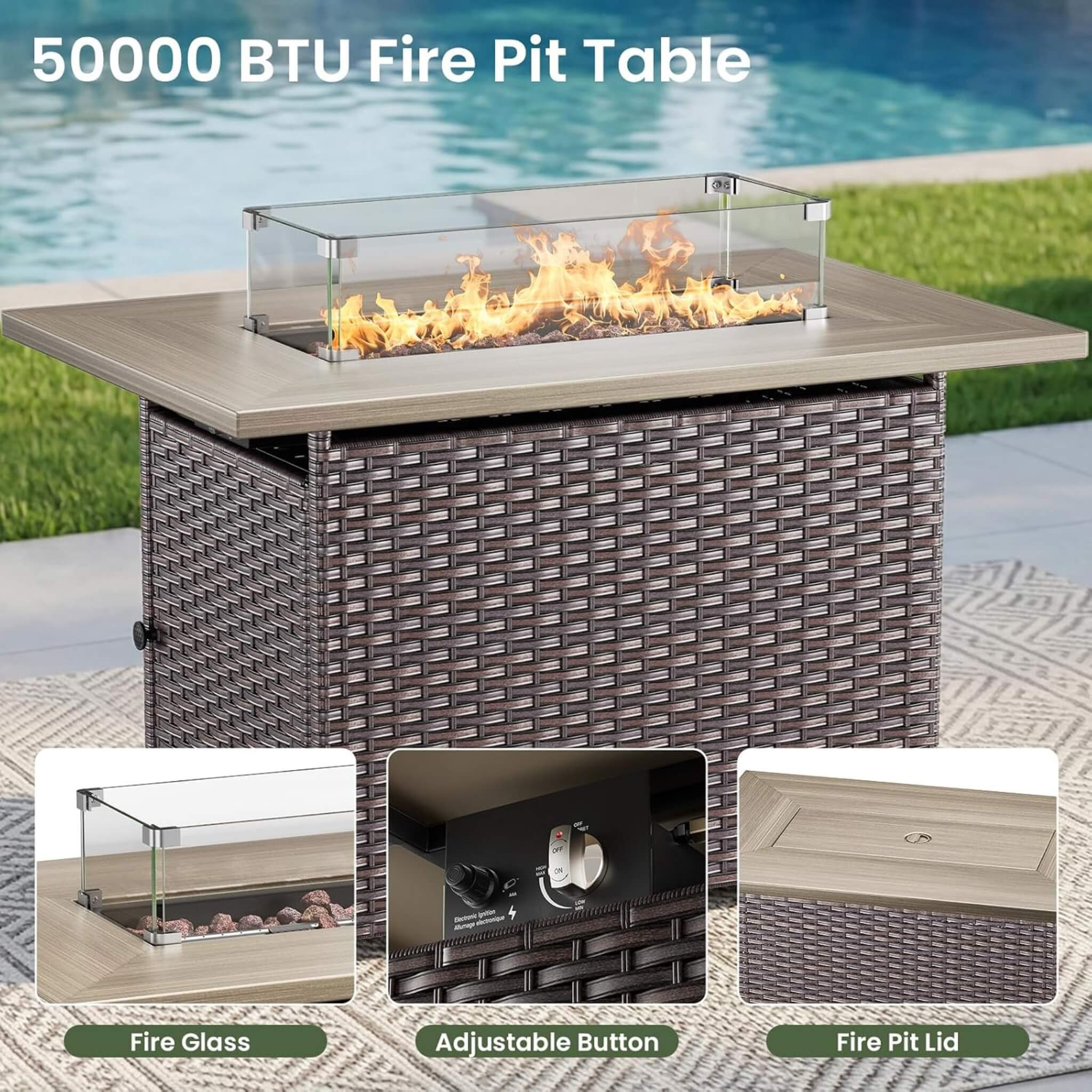 Alora Luxury 7-Piece Outdoor Patio Furniture Set With Fire Pit Table