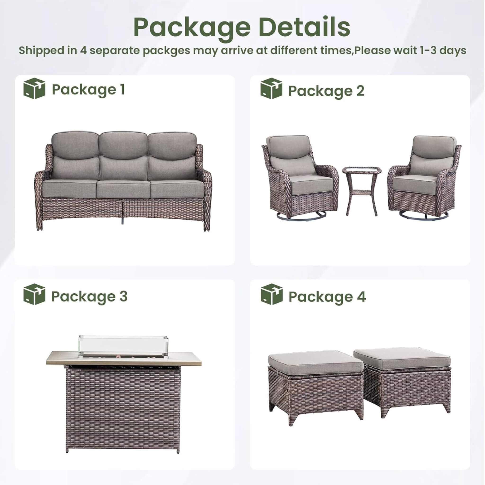 Alora Luxury 7-Piece Outdoor Patio Furniture Set With Fire Pit Table