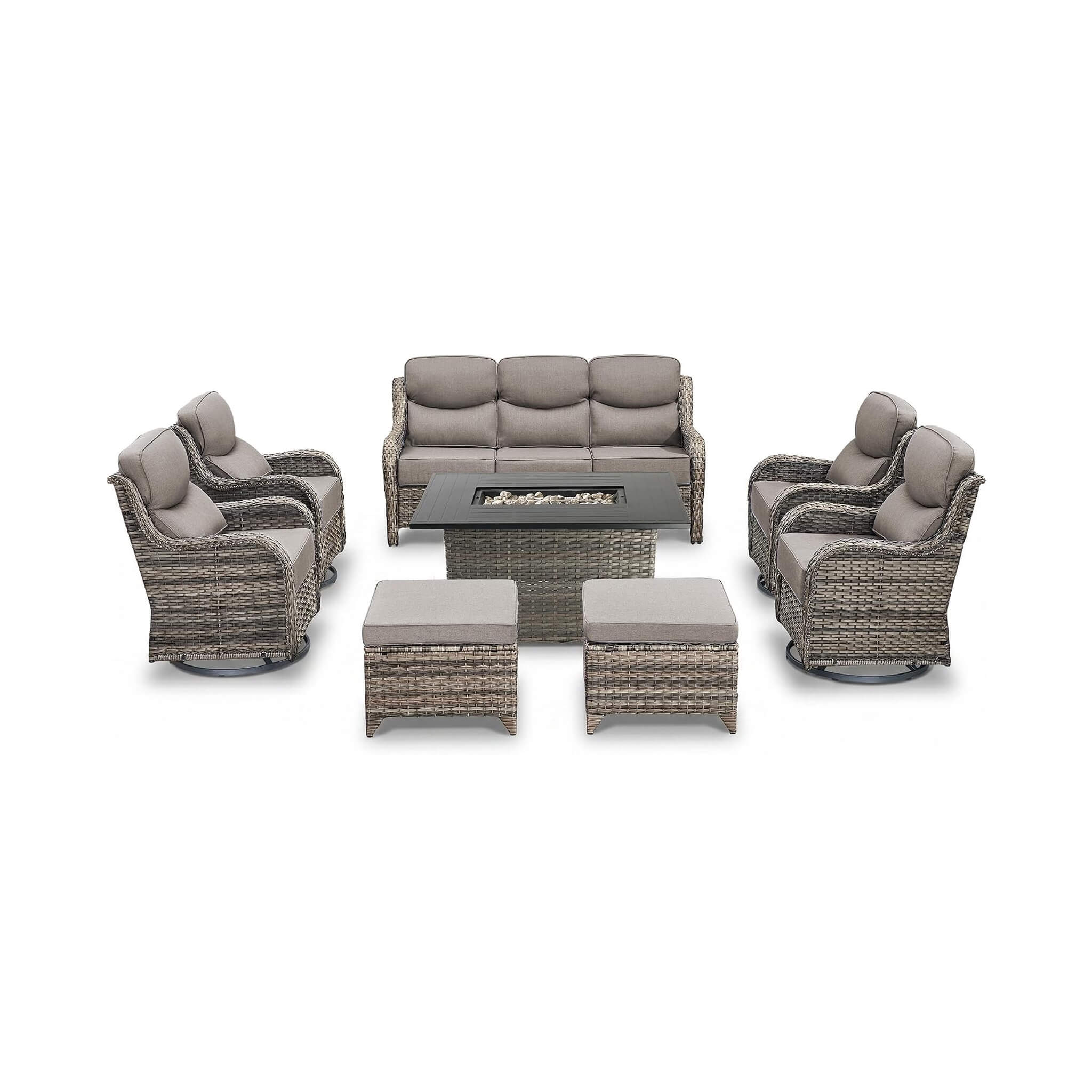 Luxury 8-Piece All-Weather Patio Furniture Set With Fire Pit Table