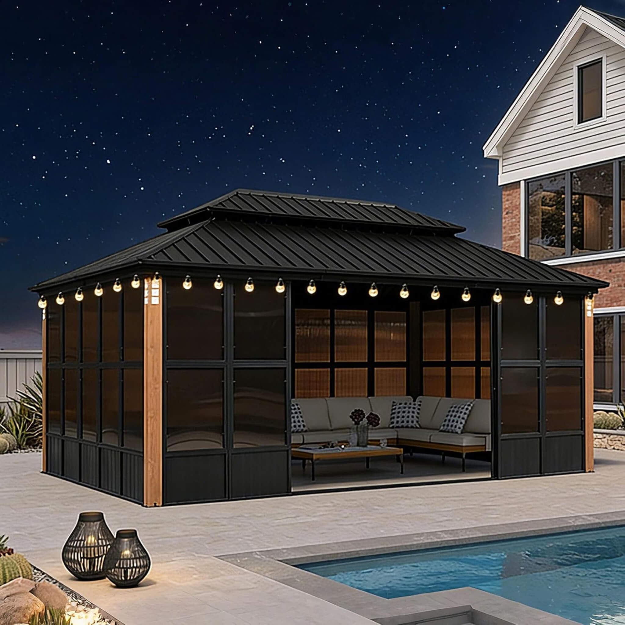 Alora Luxury Heavy-Duty Hardtop Sunroom With Aluminum Frame And LED Lights (SAK79102)