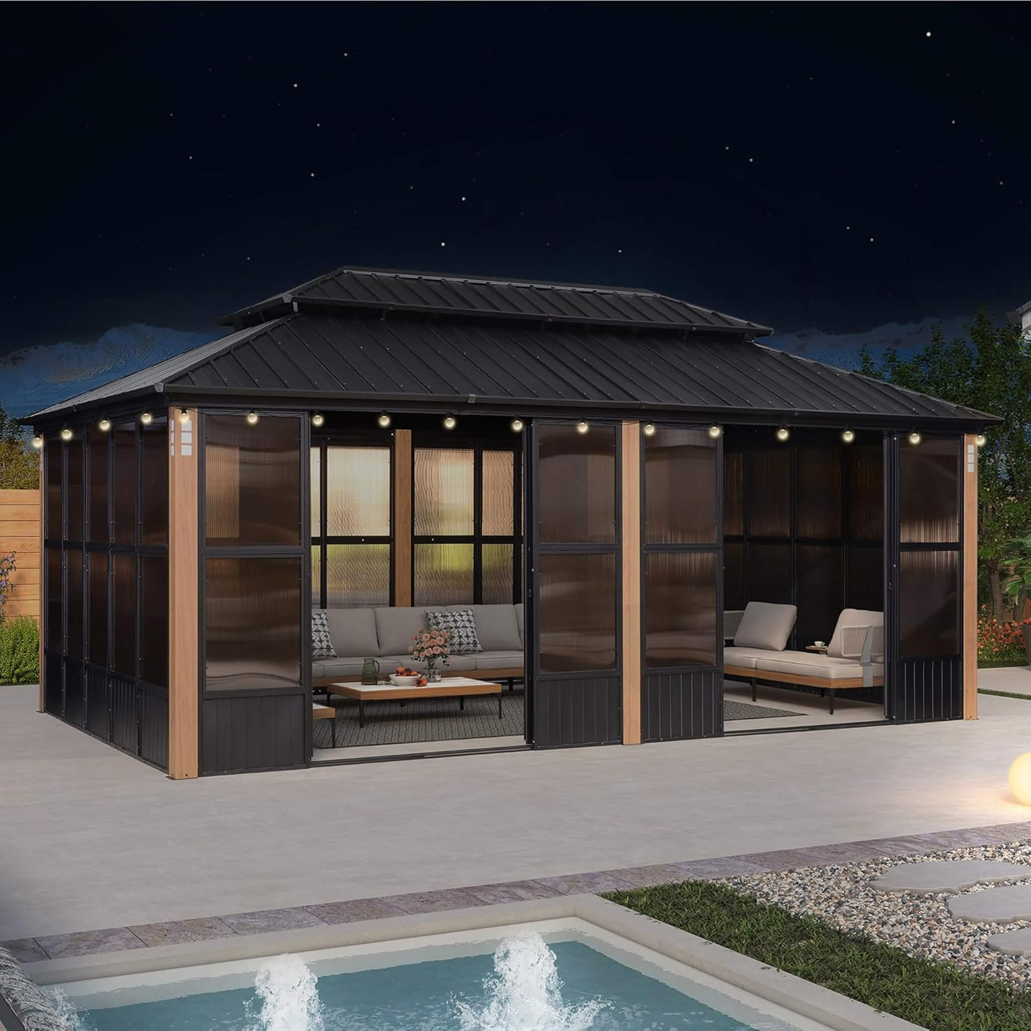 Alora Luxury Heavy-Duty Hardtop Sunroom With Aluminum Frame And LED Lights (SAK79102)