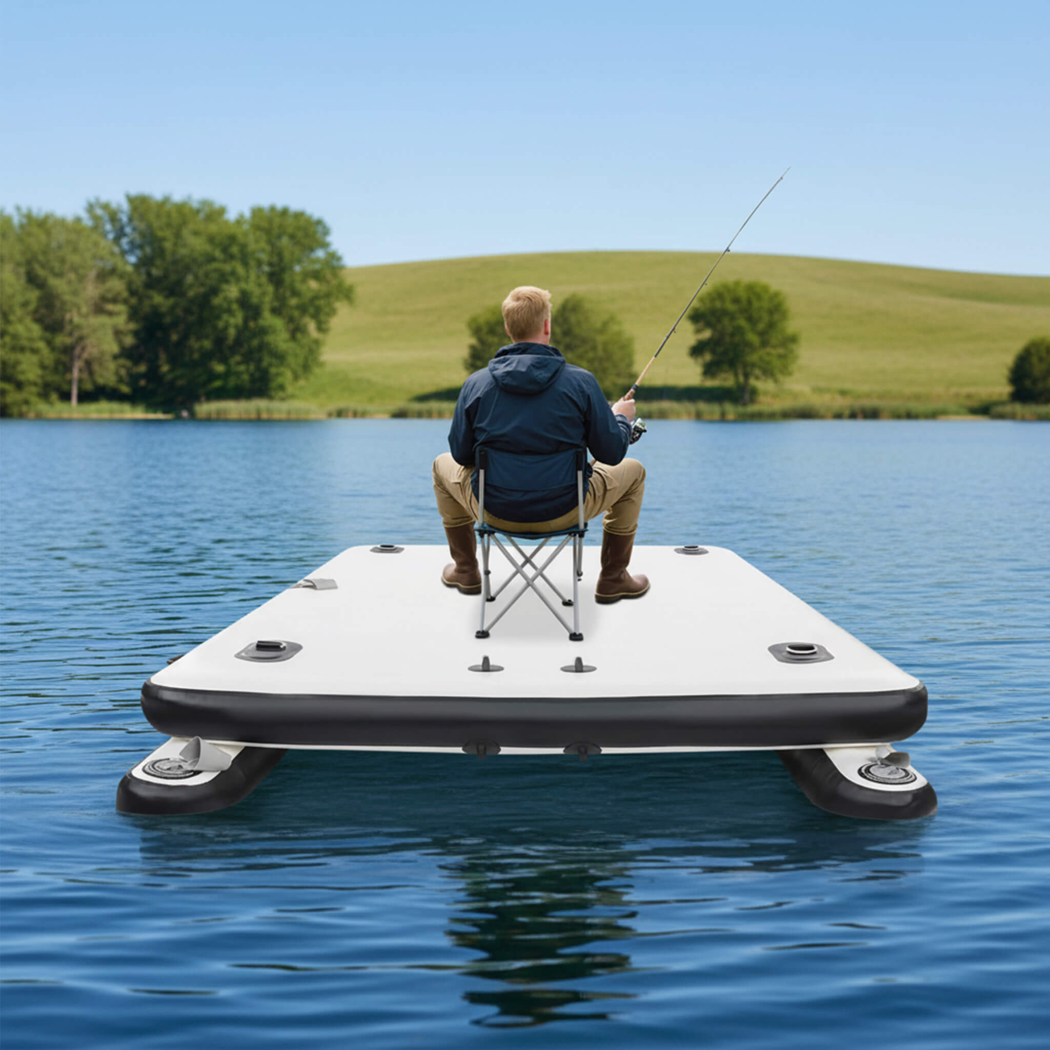 Multi-Person Inflatable Floating Dock With Pump And D-Rings