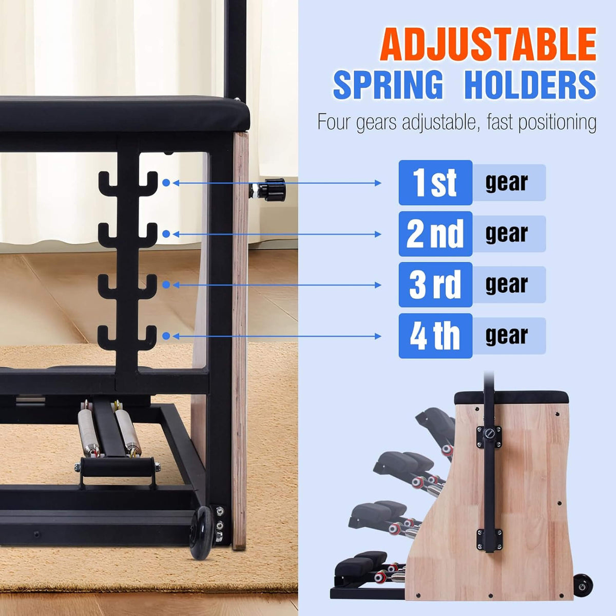 Multifunctional Solid Wood Pilates Reformer Chair With Adjustable Springs And Split Pedals