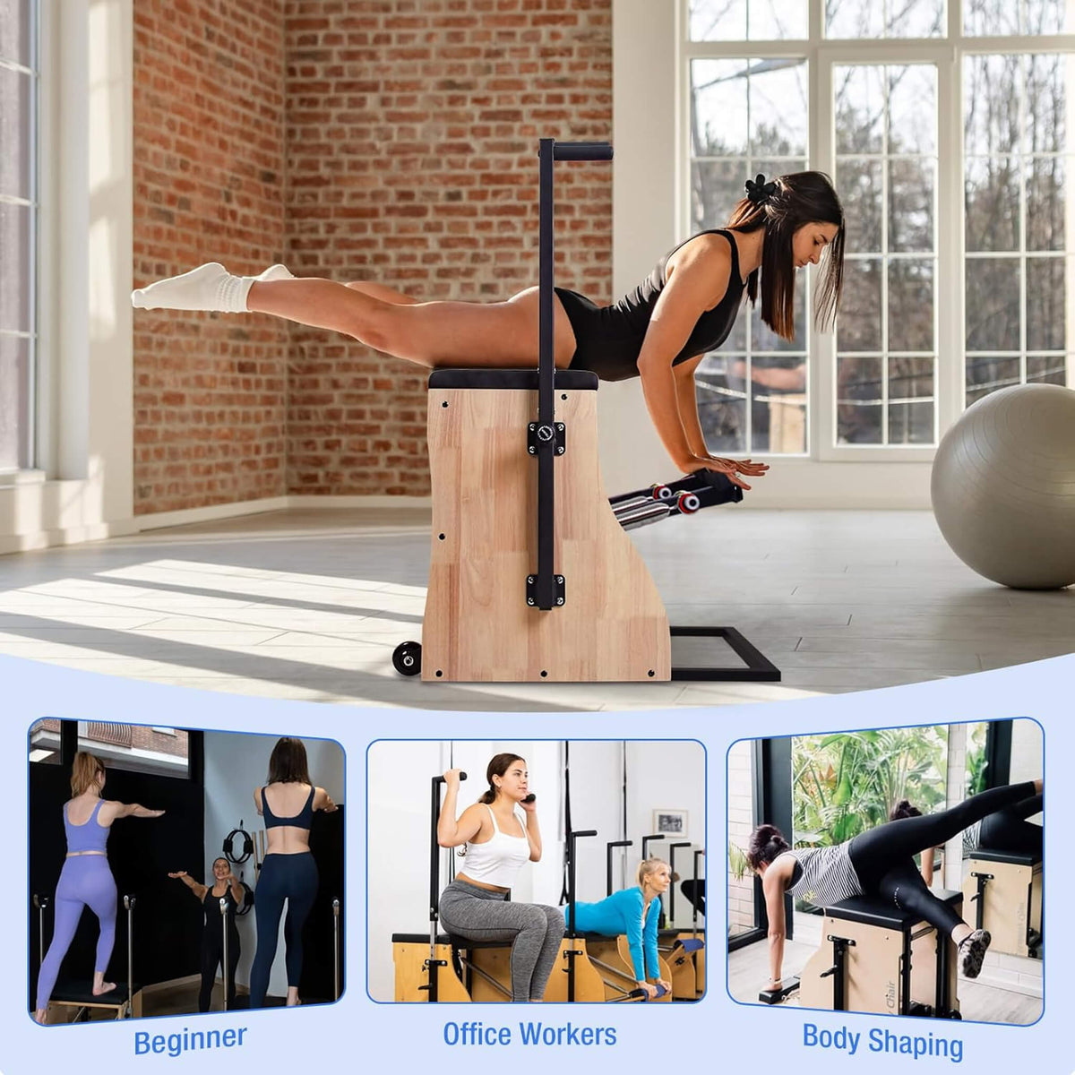 Multifunctional Solid Wood Pilates Reformer Chair With Adjustable Springs And Split Pedals