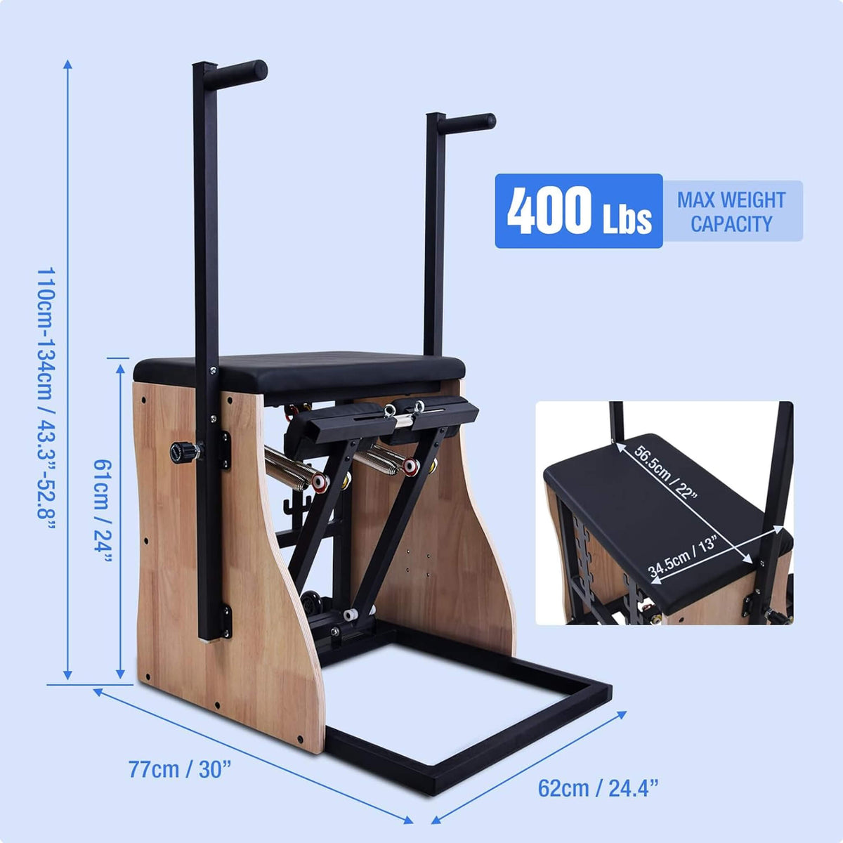 Multifunctional Solid Wood Pilates Reformer Chair With Adjustable Springs And Split Pedals