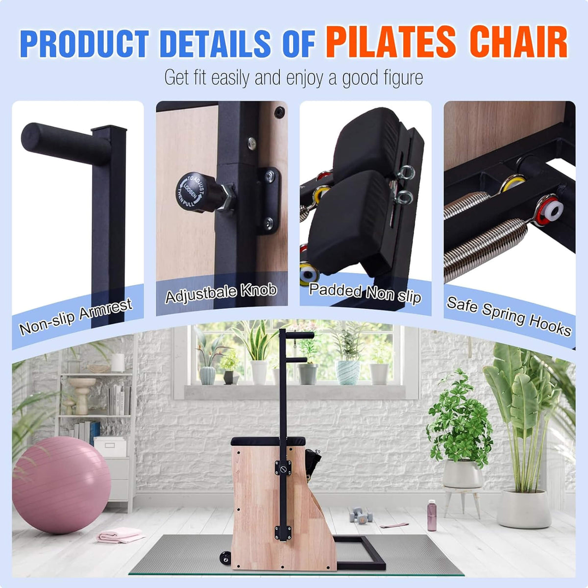 Multifunctional Solid Wood Pilates Reformer Chair With Adjustable Springs And Split Pedals