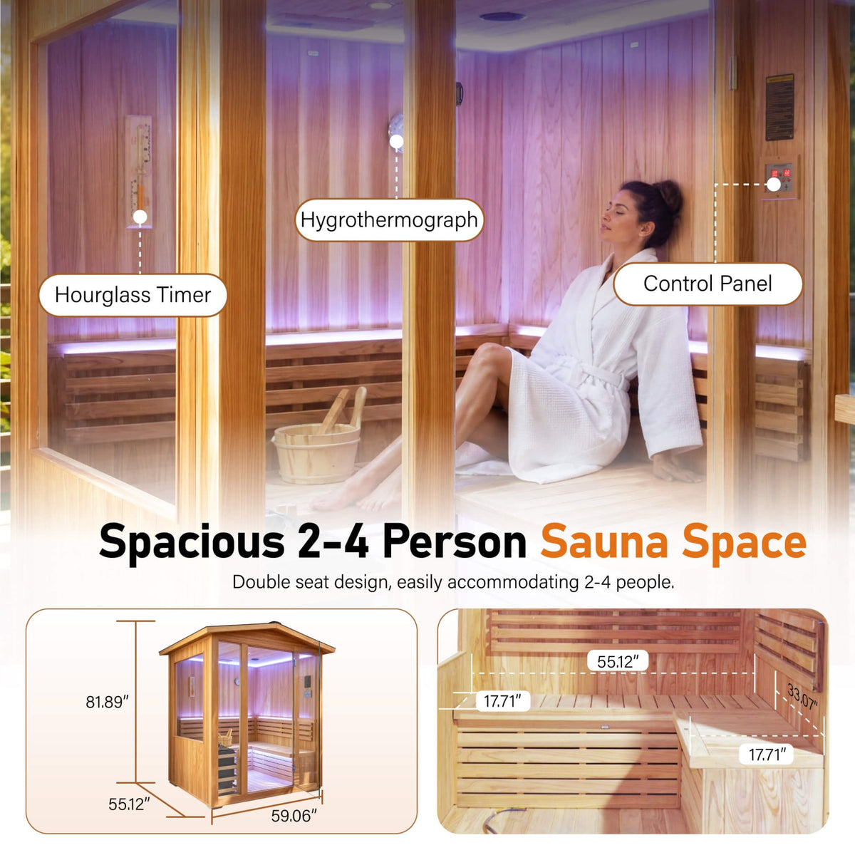 Solenne Outdoor 4-Person Traditional Cedar Steam Sauna With Sauna Heater (SAK71390)
