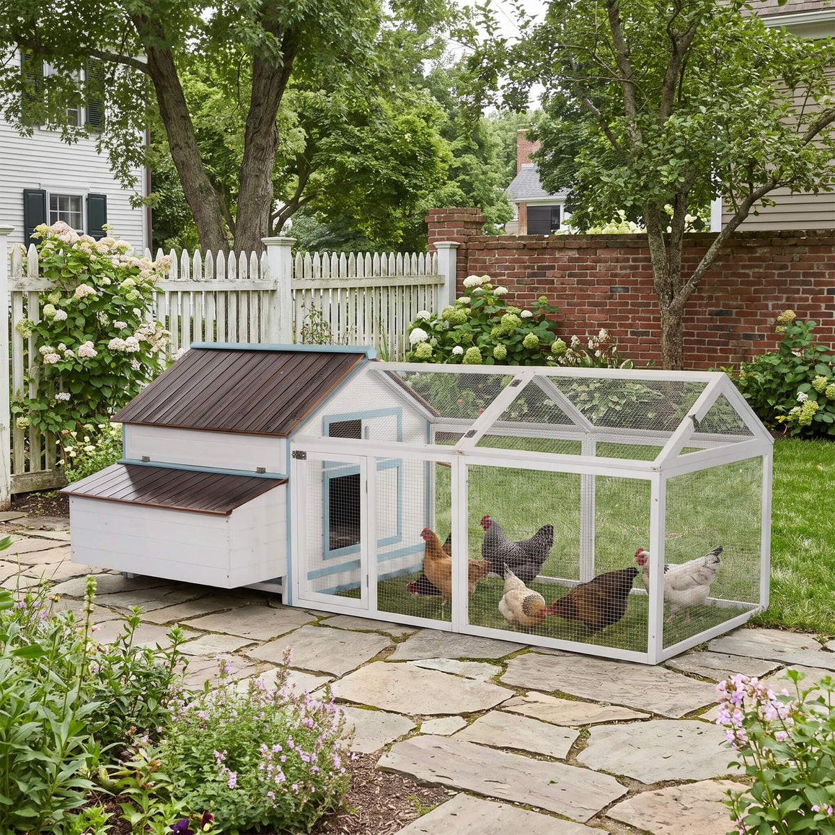 96-Inch Outdoor Fir Wood Chicken Coop With Nesting Box And Run
