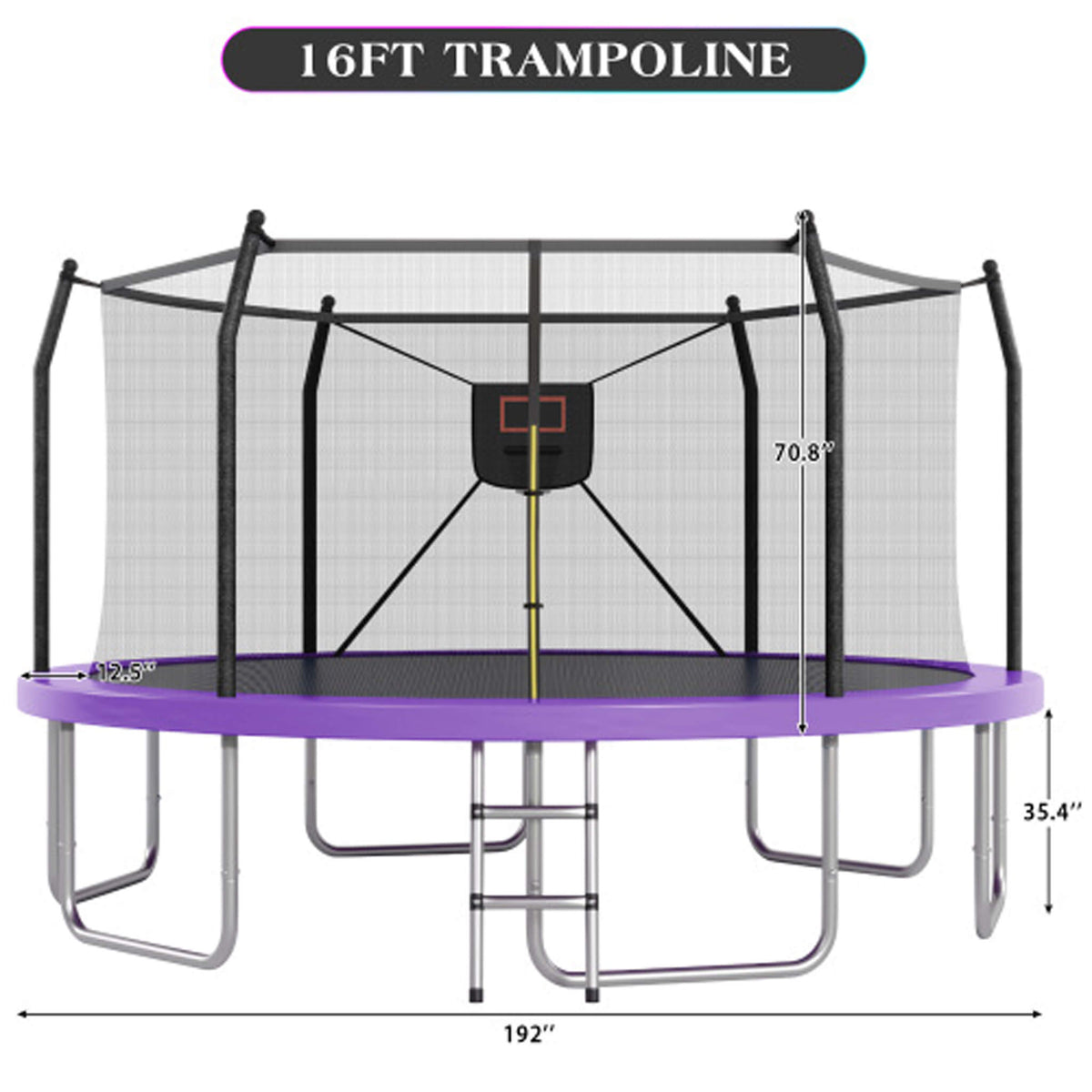 Outdoor Trampoline With LED Lights And Basketball Hoop