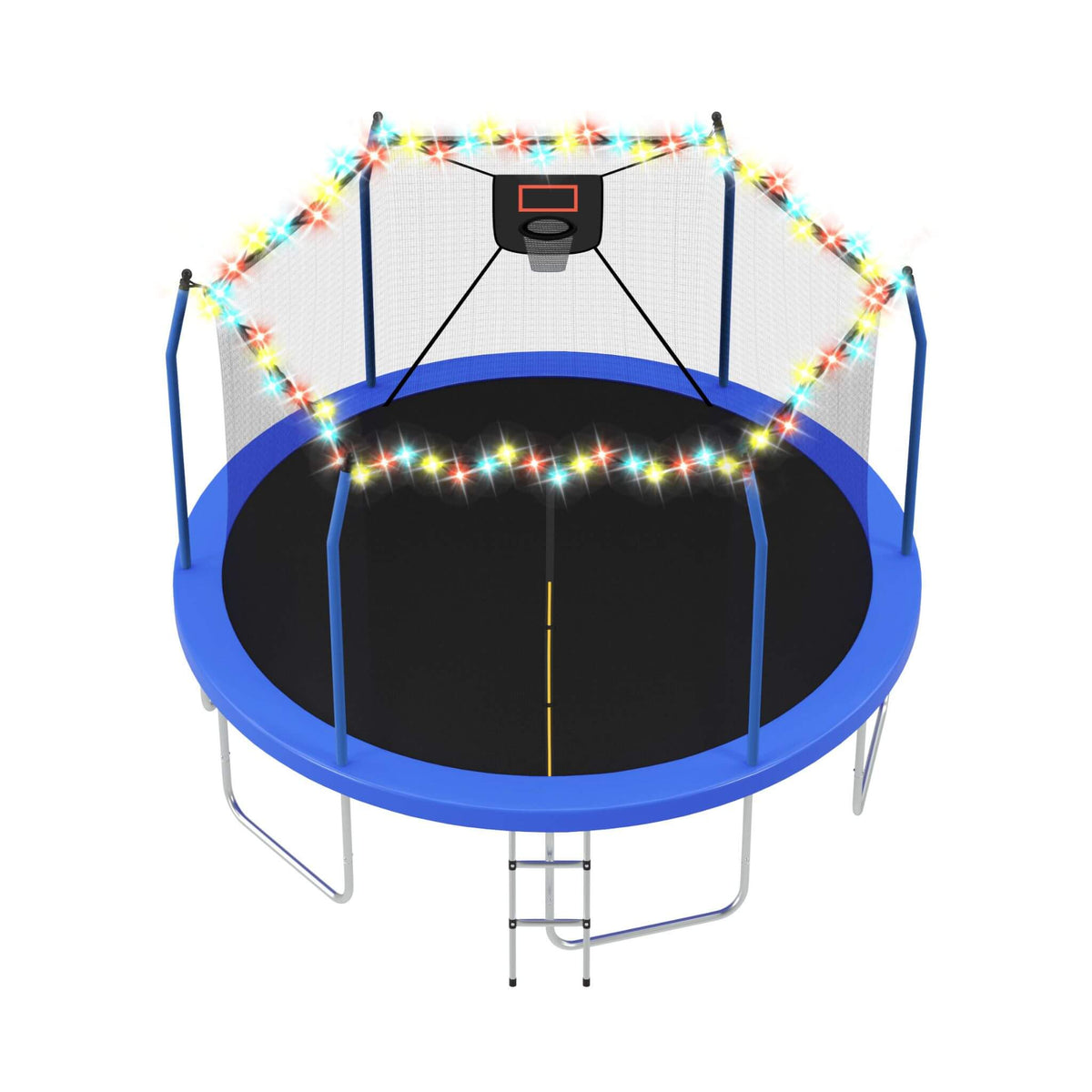 Outdoor Trampoline With LED Lights And Basketball Hoop