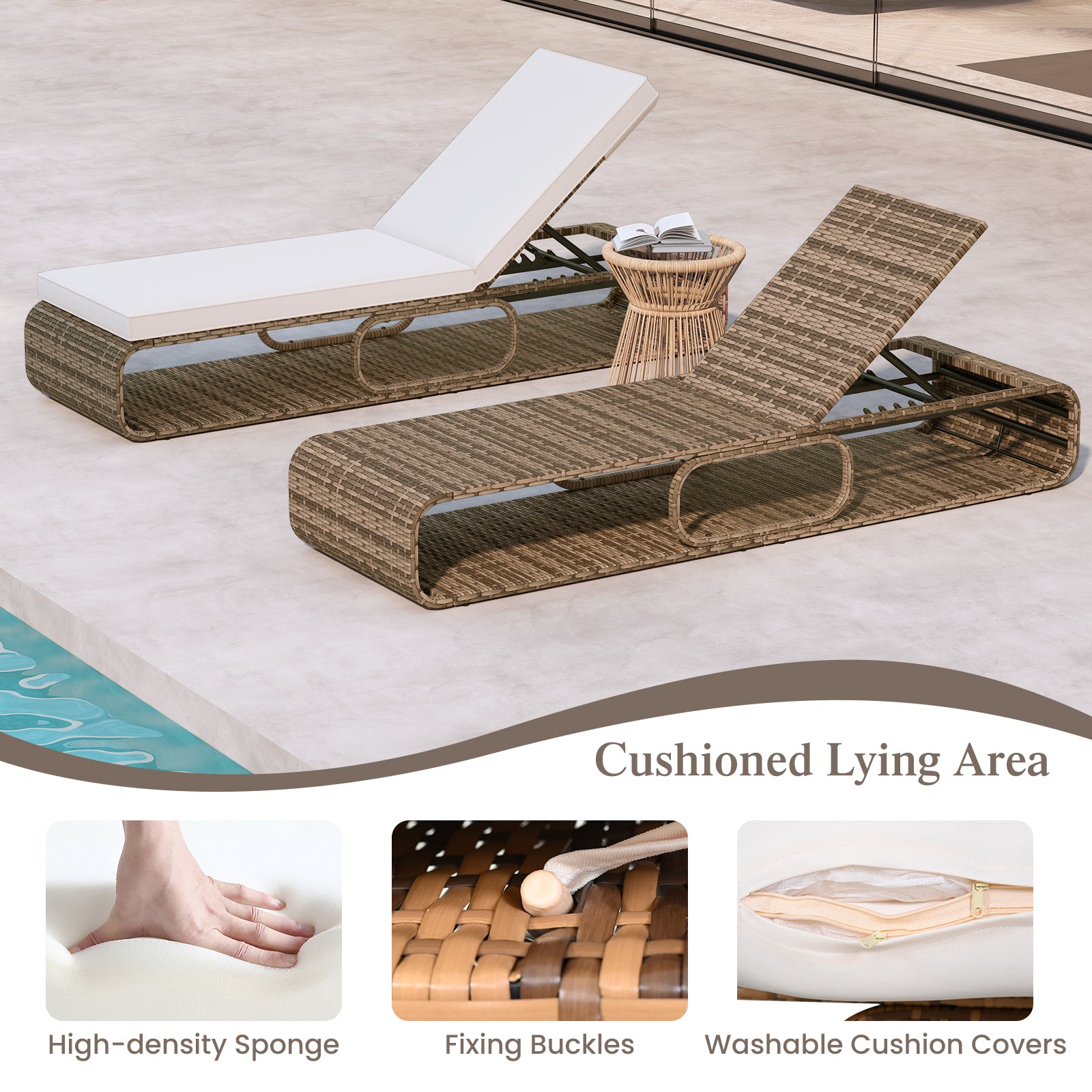 7-Position Adjustable PE Rattan Outdoor Chaise Lounge Chair-White