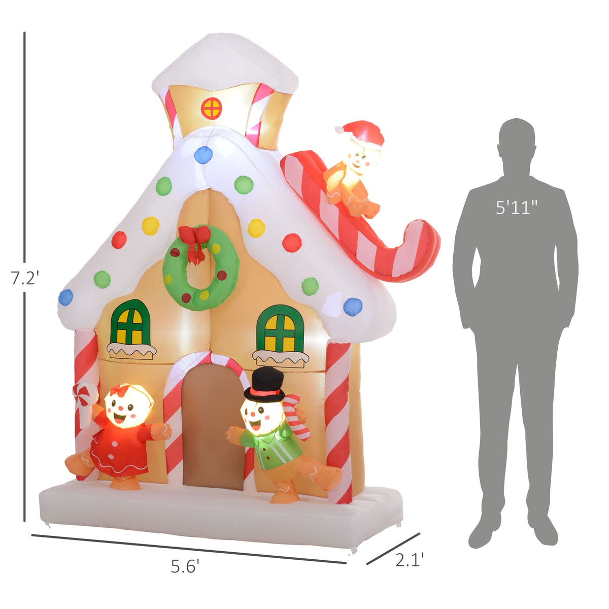 Outsunny 7FT Christmas Inflatable Gingerbread House, Giant Christmas Inflatables, Huge Blow Up Christmas Decorations with Built-in LED Lights for Indoor, Outdoor, Yard, Party