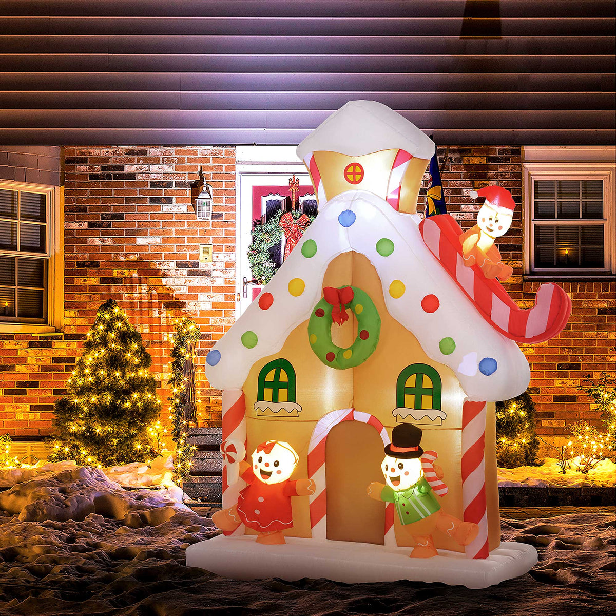 Outsunny 7FT Christmas Inflatable Gingerbread House, Giant Christmas Inflatables, Huge Blow Up Christmas Decorations with Built-in LED Lights for Indoor, Outdoor, Yard, Party