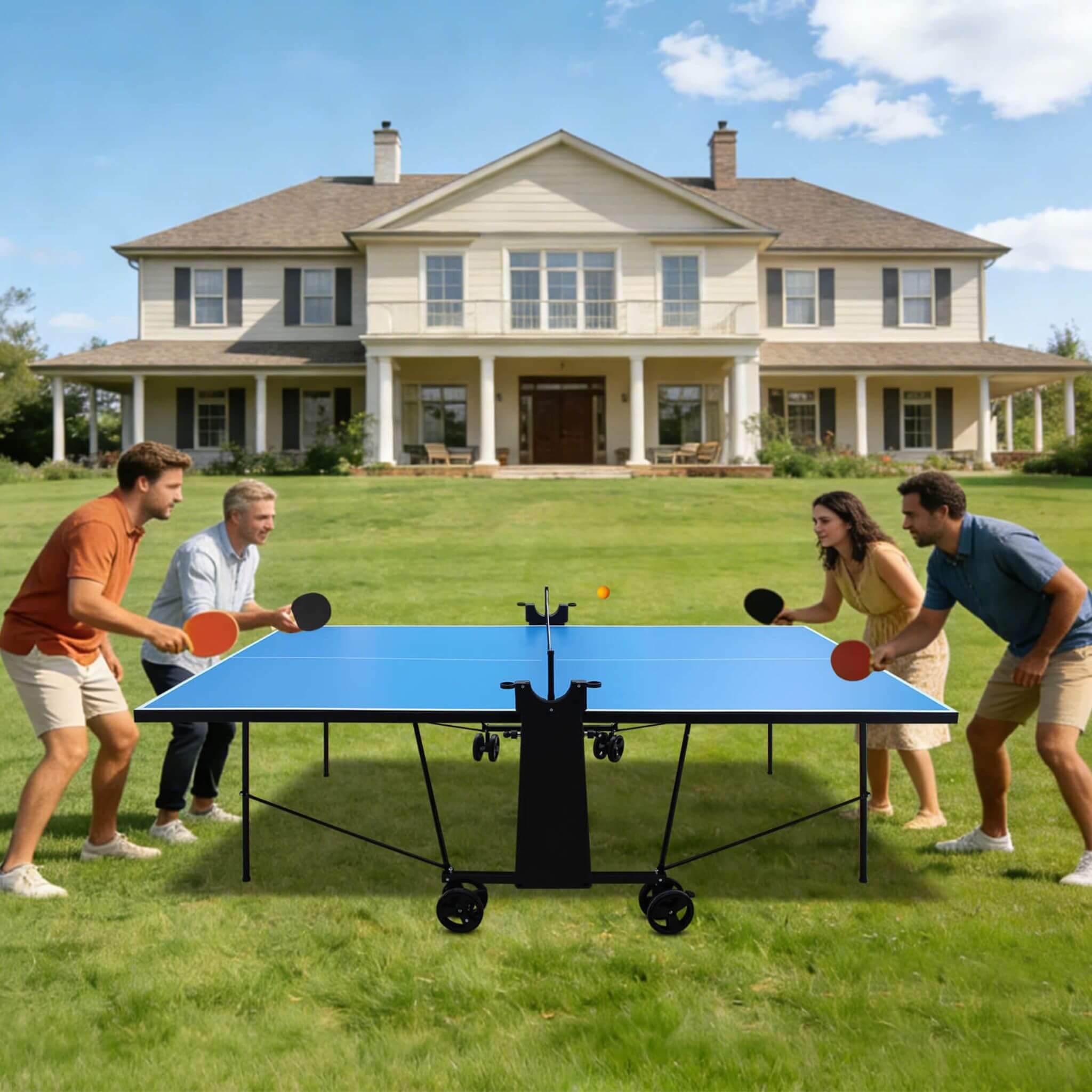 Portable 108-Inch Full-Size Table Tennis Table Set With Net, Paddles And Balls