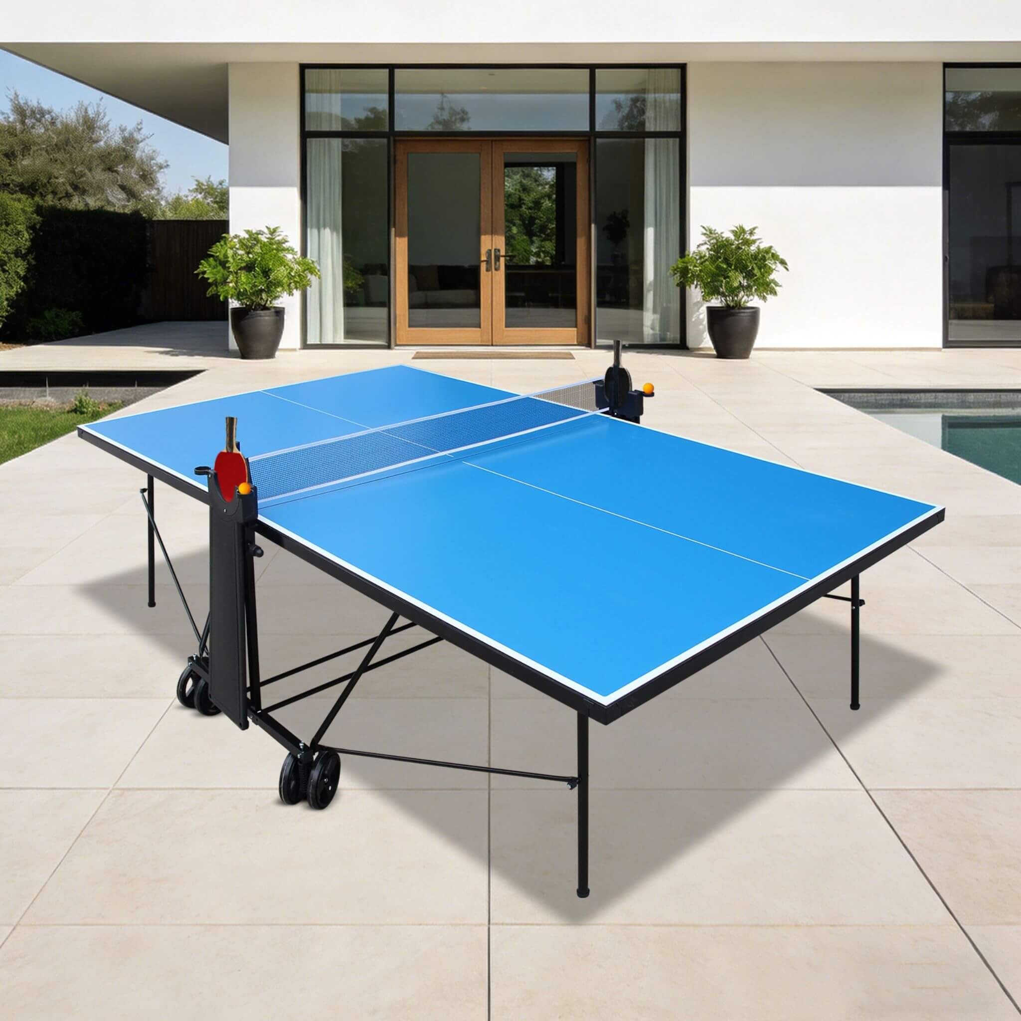 Portable 108-Inch Full-Size Table Tennis Table Set With Net, Paddles And Balls