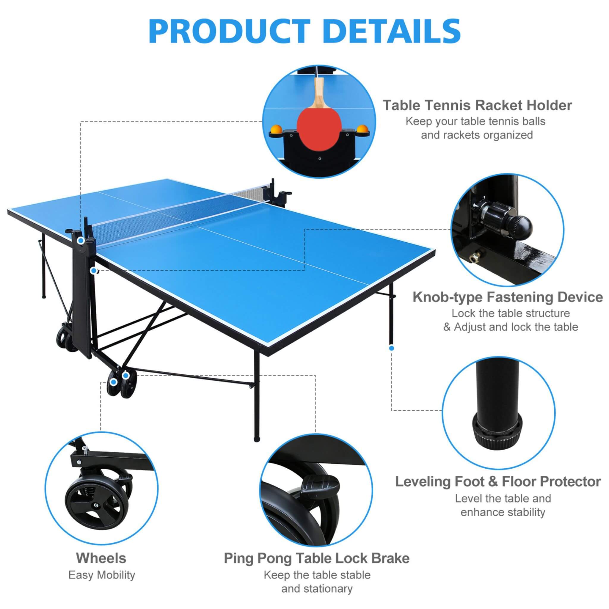 Portable 108-Inch Full-Size Table Tennis Table Set With Net, Paddles And Balls