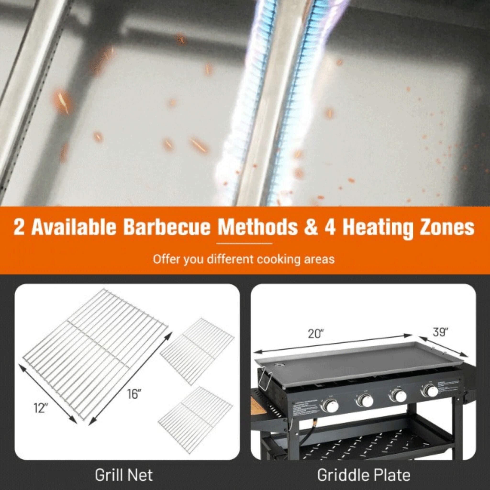 Portable Outdoor 4 Burner Propane Flat Top Gas Grill W/ Wheels, 60K BTU (SAK66104)