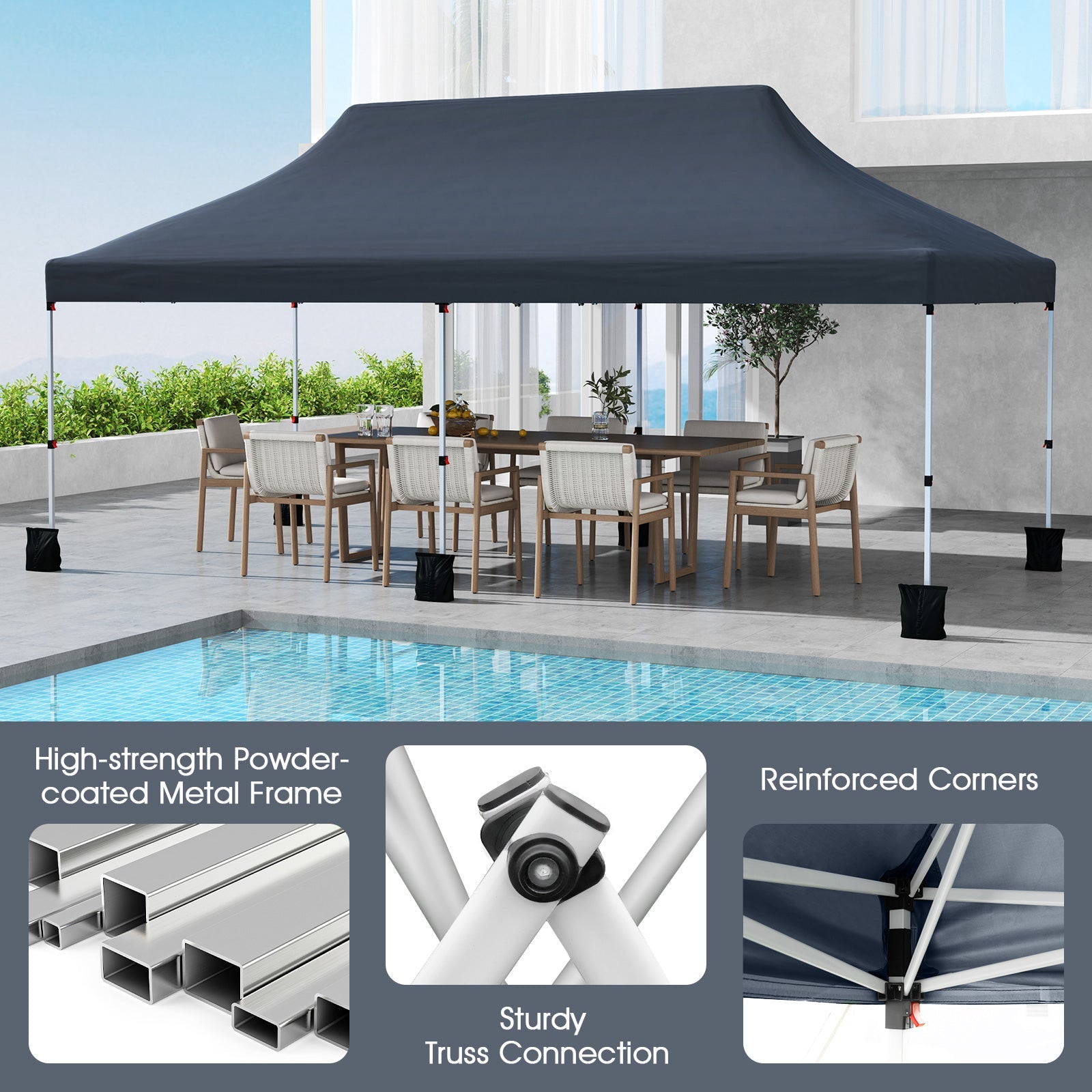 10 x 20 FT Pop up Canopy Tent Foldable Portable Outdoor Gazebo with Carry Bag-Black