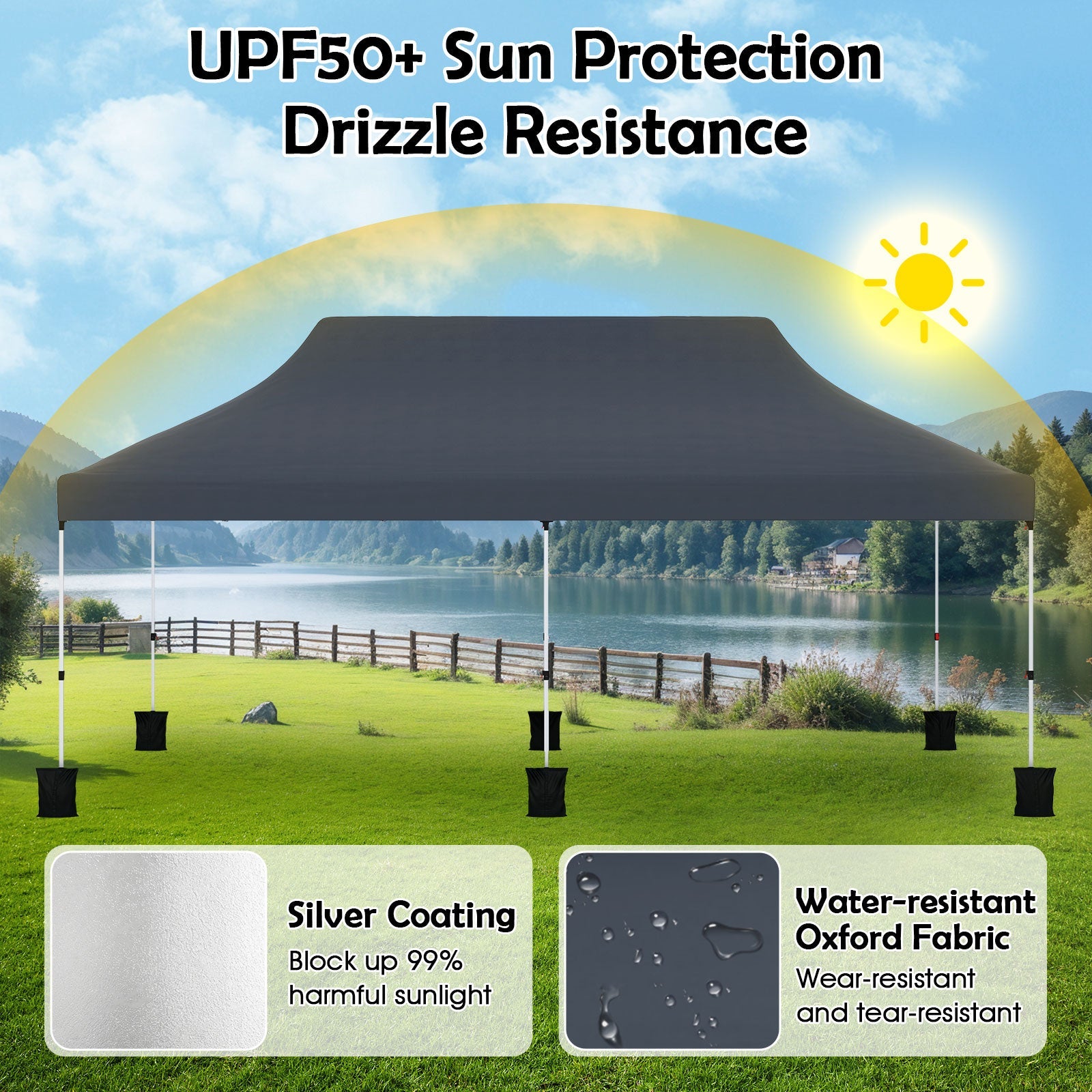 10 x 20 FT Pop up Canopy Tent Foldable Portable Outdoor Gazebo with Carry Bag-Black